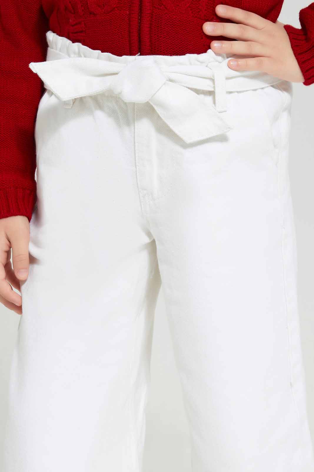 Girls White Belted Twill Trouser