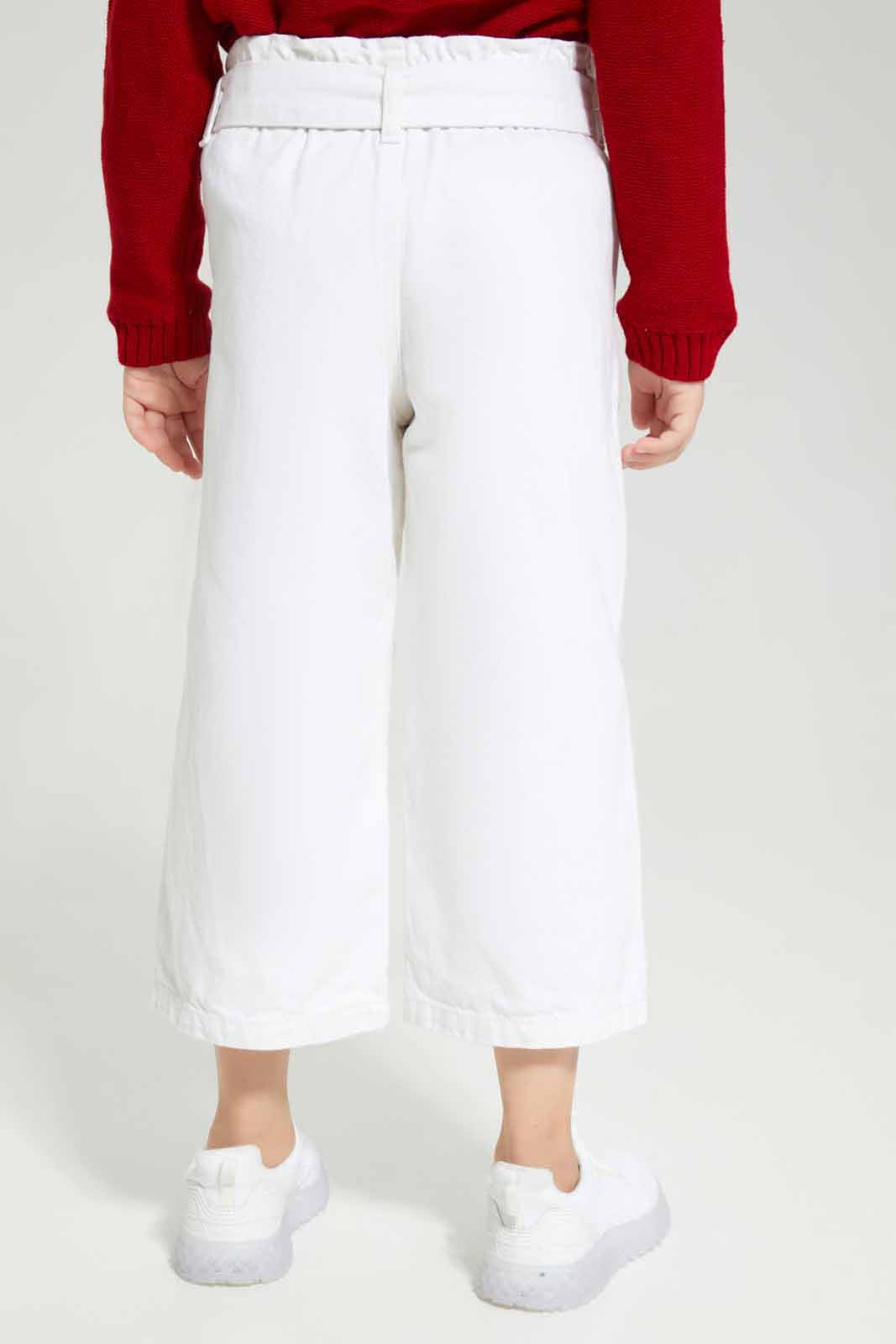 Girls White Belted Twill Trouser