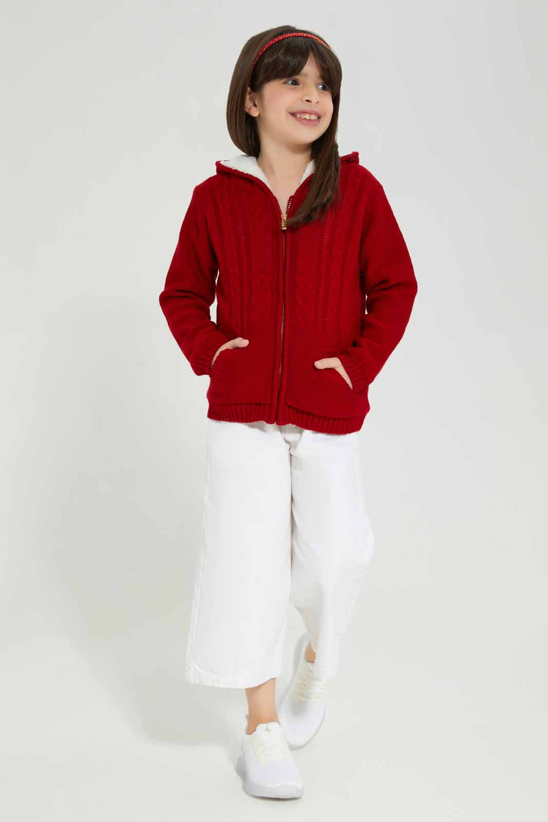 Girls White Belted Twill Trouser
