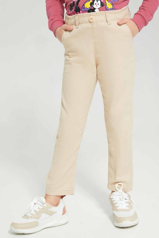 Redtag-Beige-Twill-Trouser-Category:Trousers,-Colour:Beige,-Deals:New-In,-Filter:Girls-(2-to-8-Yrs),-GIR-Trousers,-New-In-GIR-APL,-Non-Sale,-Section:Girls-(0-to-14Yrs),-W22A-Girls-2 to 8 Years