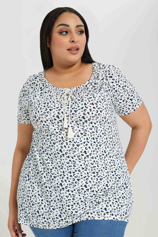 Redtag-Assorted-Printed-Blouse-With-Drawstring-At-Neck-Category:Blouses,-Colour:Assorted,-Deals:New-In,-Filter:Plus-Size,-LDP-Blouses,-New-In-LDP-APL,-Non-Sale,-Section:Women,-W22A-Women's-