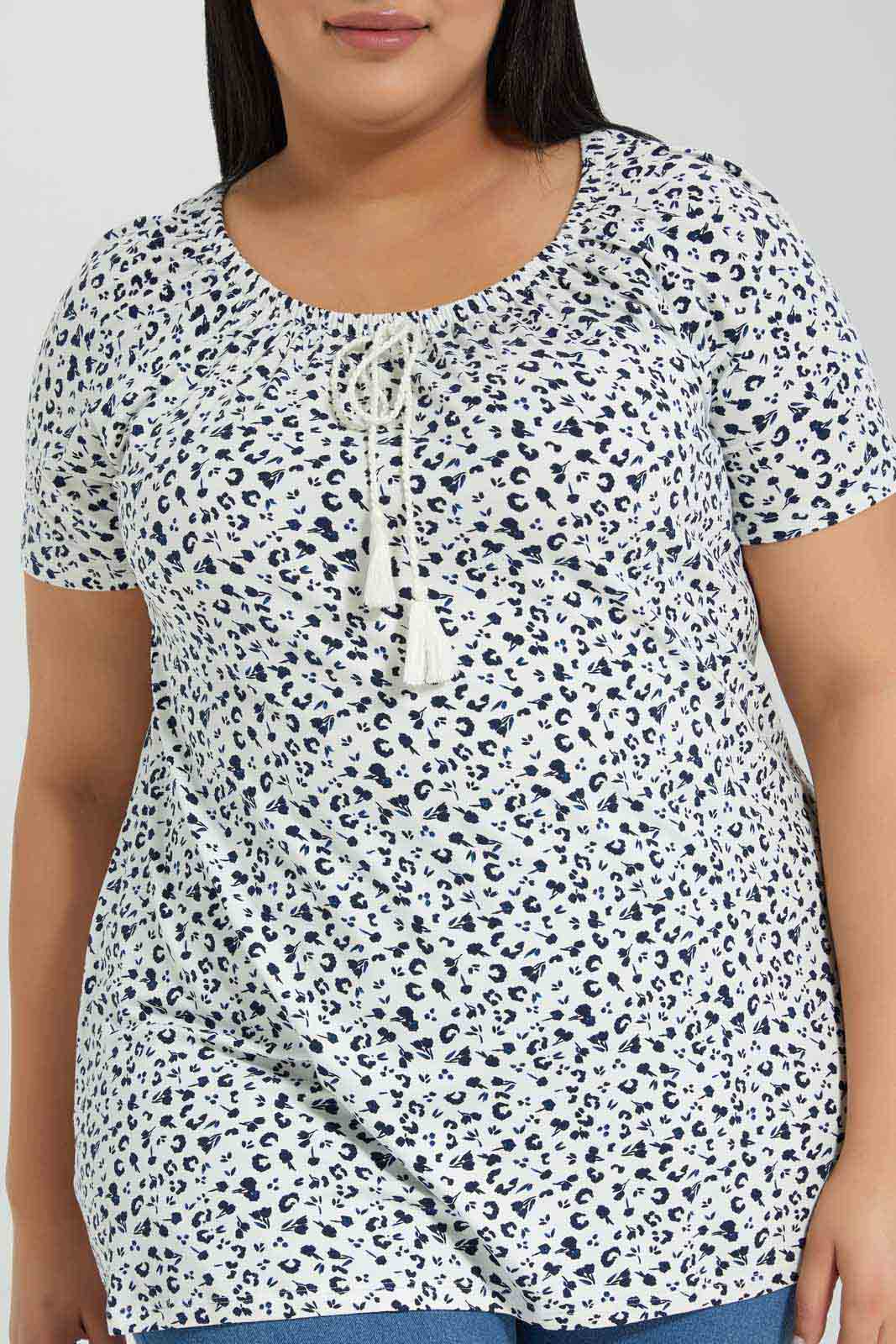 Redtag-Assorted-Printed-Blouse-With-Drawstring-At-Neck-Category:Blouses,-Colour:Assorted,-Deals:New-In,-Filter:Plus-Size,-LDP-Blouses,-New-In-LDP-APL,-Non-Sale,-Section:Women,-W22A-Women's-