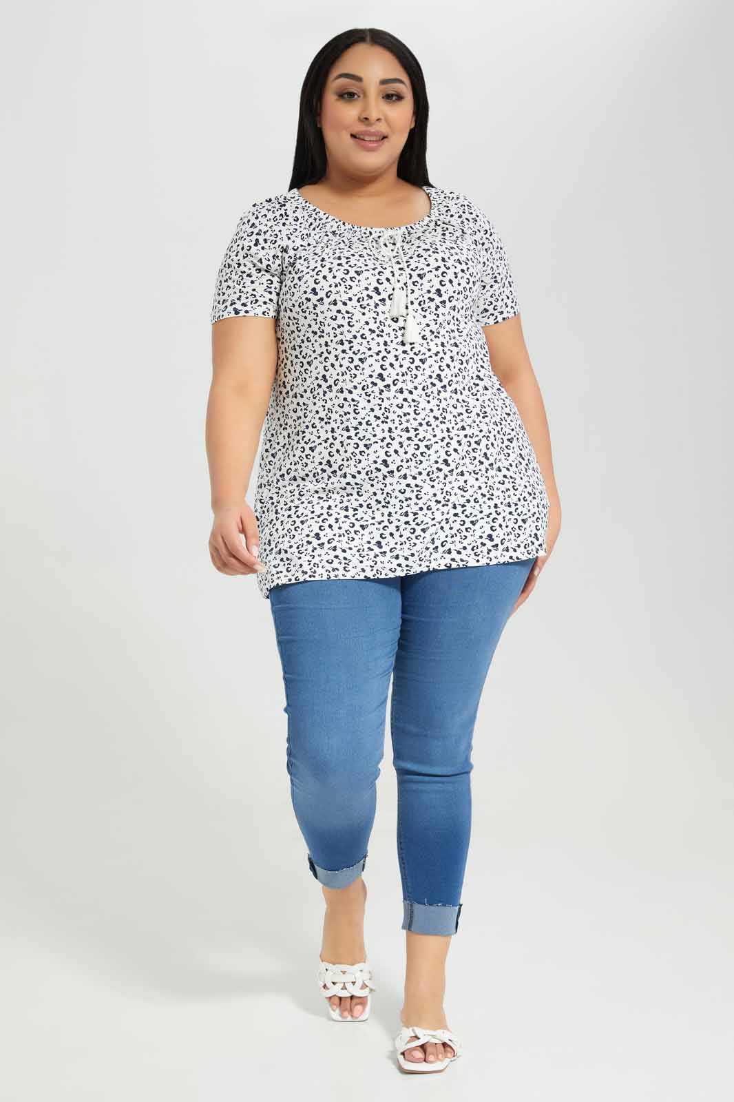 Redtag-Assorted-Printed-Blouse-With-Drawstring-At-Neck-Category:Blouses,-Colour:Assorted,-Deals:New-In,-Filter:Plus-Size,-LDP-Blouses,-New-In-LDP-APL,-Non-Sale,-Section:Women,-W22A-Women's-