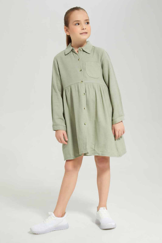 Redtag-Green-collar-dress-Category:Dresses,-Colour:Green,-Deals:New-In,-Dept:Girls,-Filter:Girls-(2-to-8-Yrs),-GIR-Dresses,-New-In-GIR-APL,-Non-Sale,-Section:Girls-(0-to-14Yrs),-W22A-Girls-2 to 8 Years