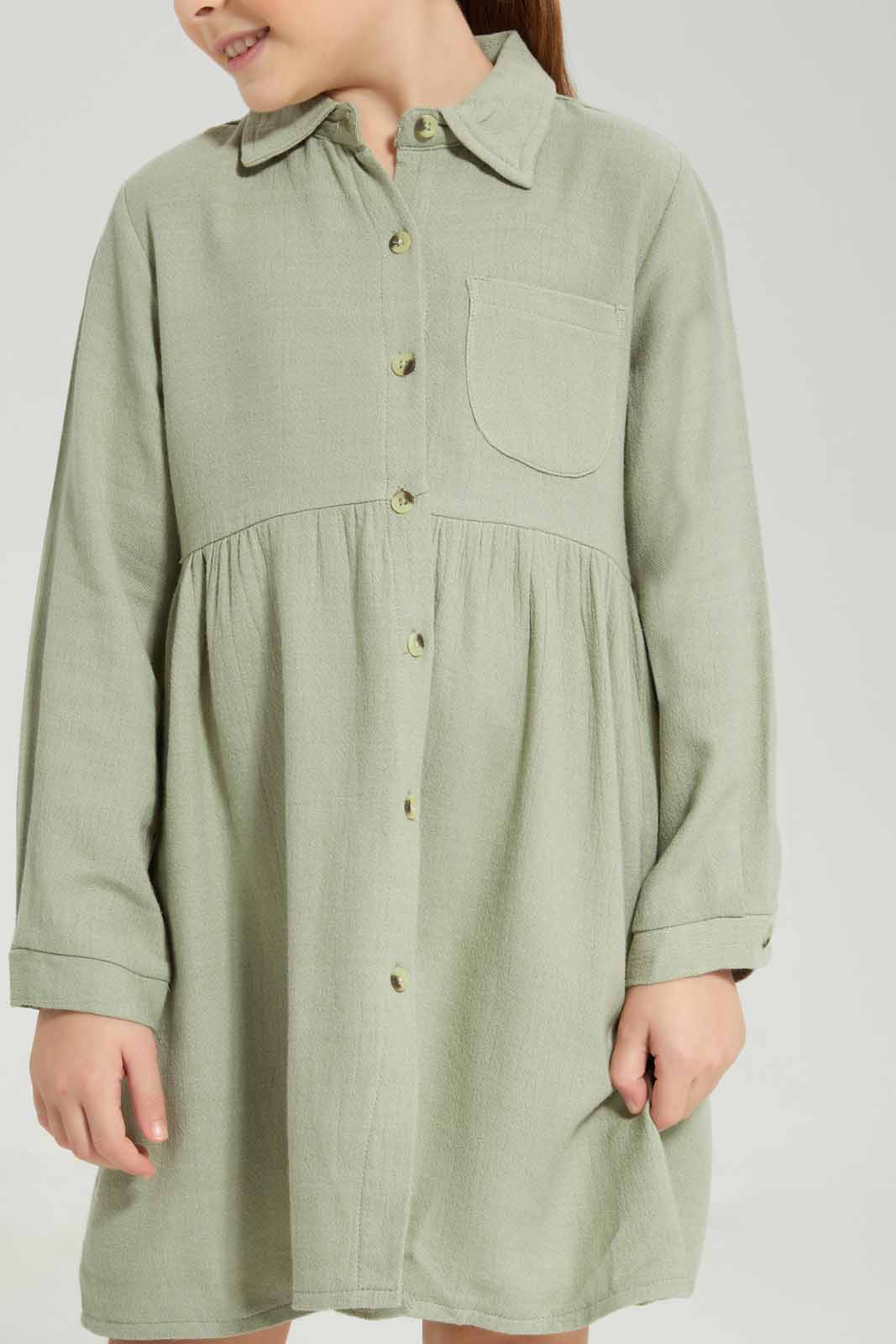 Redtag-Green-collar-dress-Category:Dresses,-Colour:Green,-Deals:New-In,-Dept:Girls,-Filter:Girls-(2-to-8-Yrs),-GIR-Dresses,-New-In-GIR-APL,-Non-Sale,-Section:Girls-(0-to-14Yrs),-W22A-Girls-2 to 8 Years