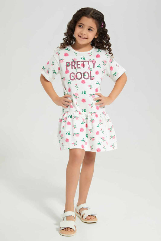 Redtag-White-AOP-Dress-Category:Dresses,-Colour:White,-Deals:New-In,-Filter:Girls-(2-to-8-Yrs),-GIR-Dresses,-New-In-GIR-APL,-Non-Sale,-Section:Girls-(0-to-14Yrs),-W22A-Girls-2 to 8 Years
