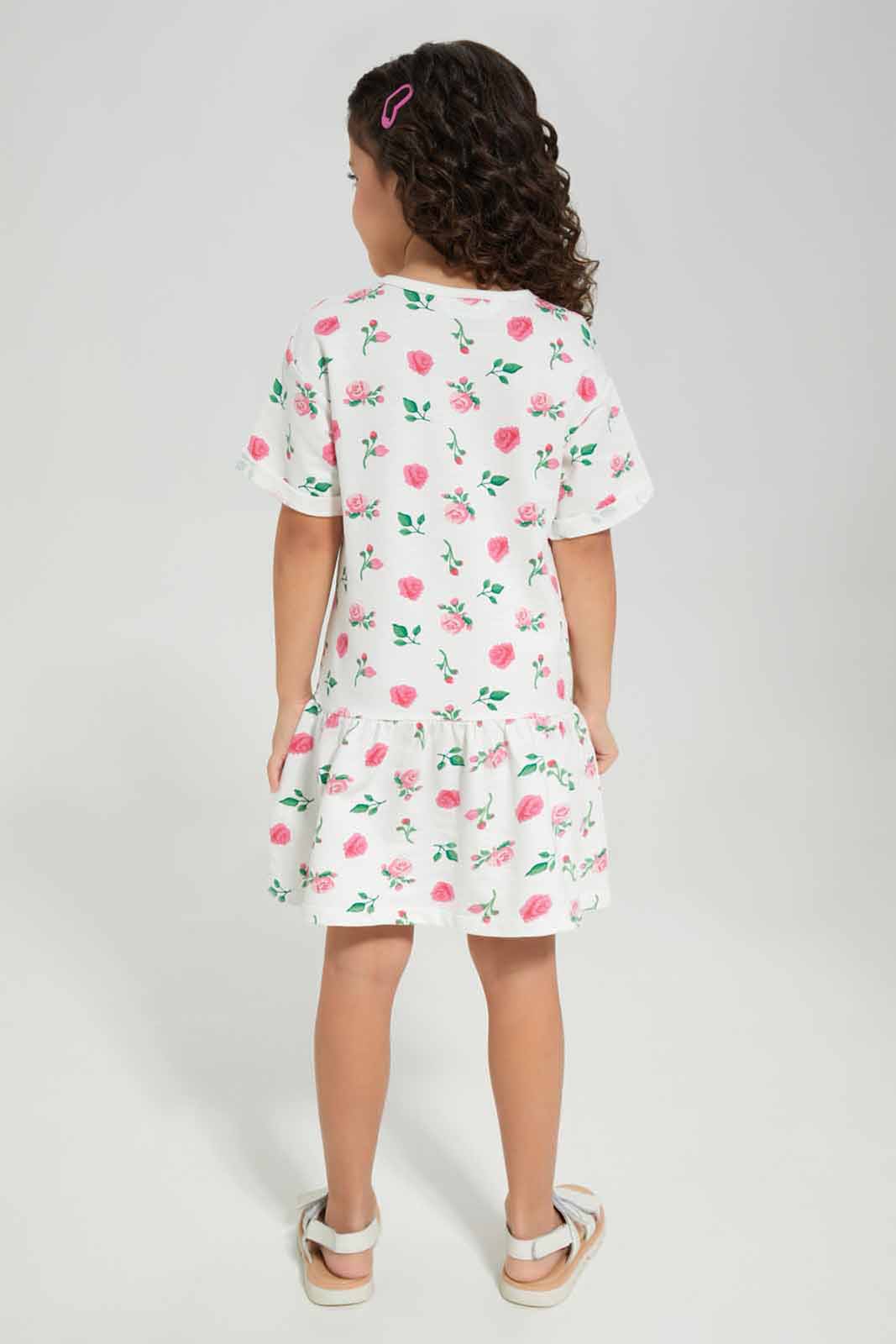 Redtag-White-AOP-Dress-Category:Dresses,-Colour:White,-Deals:New-In,-Filter:Girls-(2-to-8-Yrs),-GIR-Dresses,-New-In-GIR-APL,-Non-Sale,-Section:Girls-(0-to-14Yrs),-W22A-Girls-2 to 8 Years