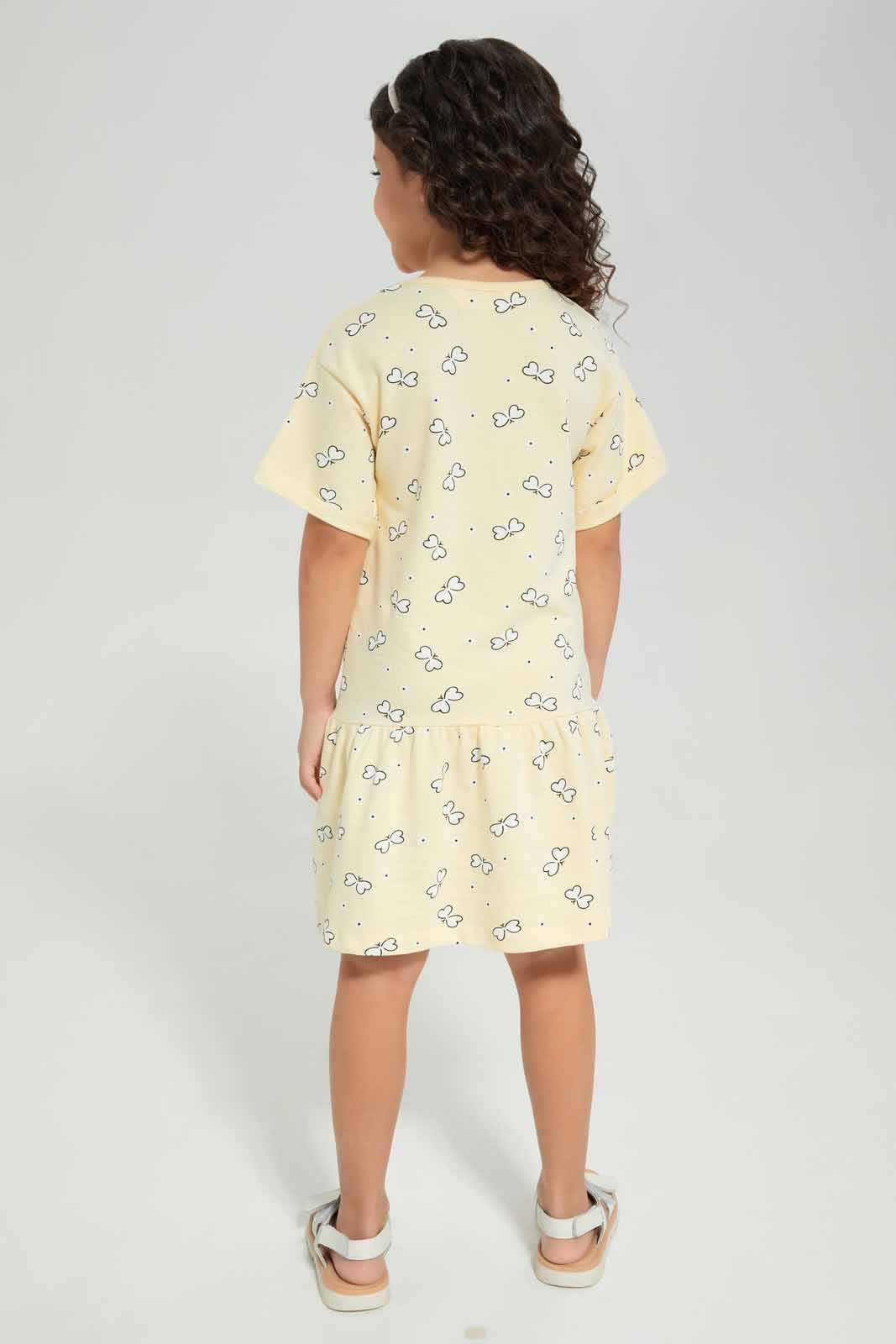 Redtag-Yellow-AOP-Dress-Category:Dresses,-Colour:Yellow,-Deals:New-In,-Filter:Girls-(2-to-8-Yrs),-GIR-Dresses,-New-In-GIR-APL,-Non-Sale,-Section:Girls-(0-to-14Yrs),-W22A-Girls-2 to 8 Years