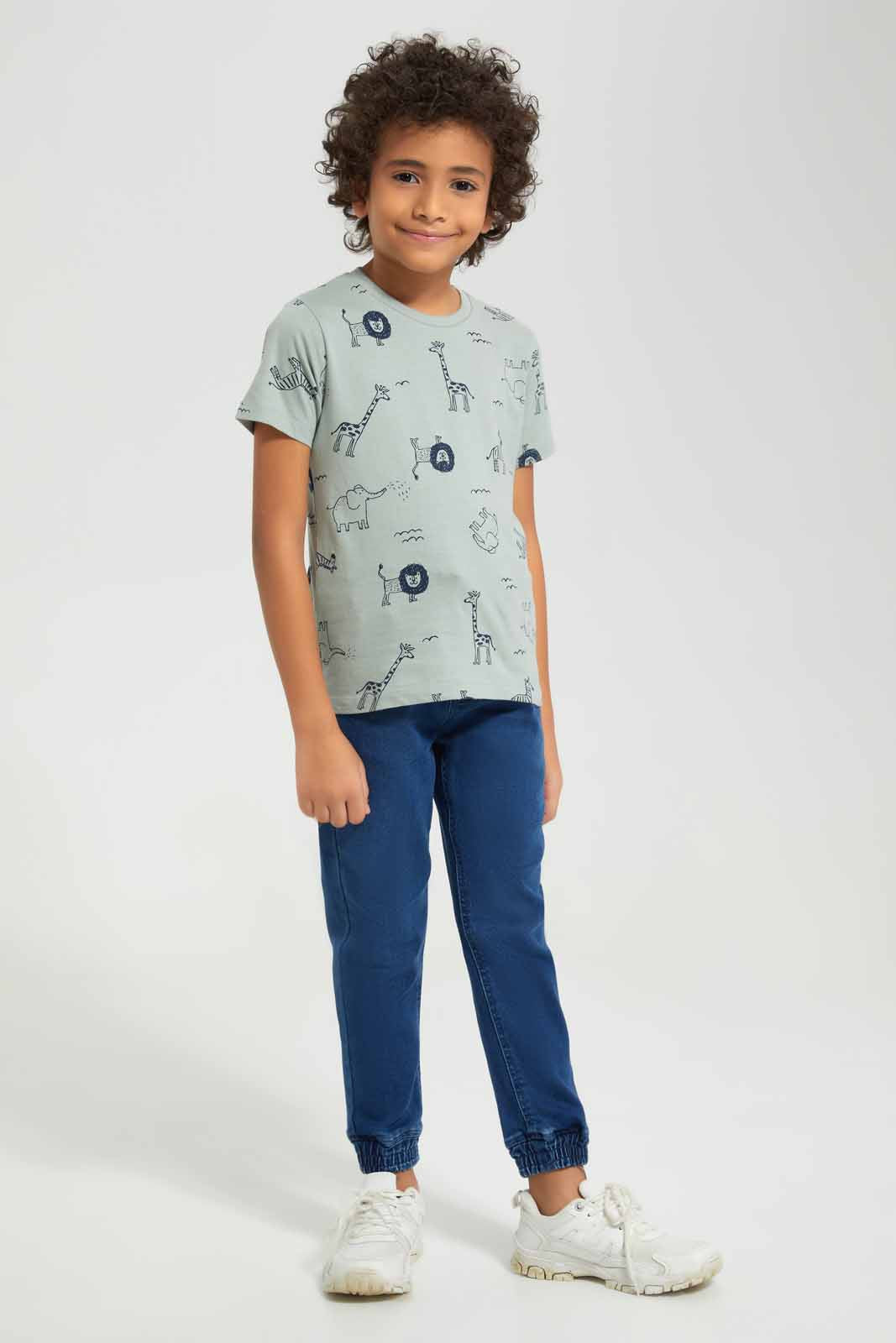 Redtag-Mint-Animal-All-Over-Print-T-shirt-BOY-T-Shirts,-Category:T-Shirts,-Colour:Mint,-Deals:New-In,-Filter:Boys-(2-to-8-Yrs),-New-In-BOY-APL,-Non-Sale,-Section:Boys-(0-to-14Yrs),-TBL,-W22A-Boys-2 to 8 Years