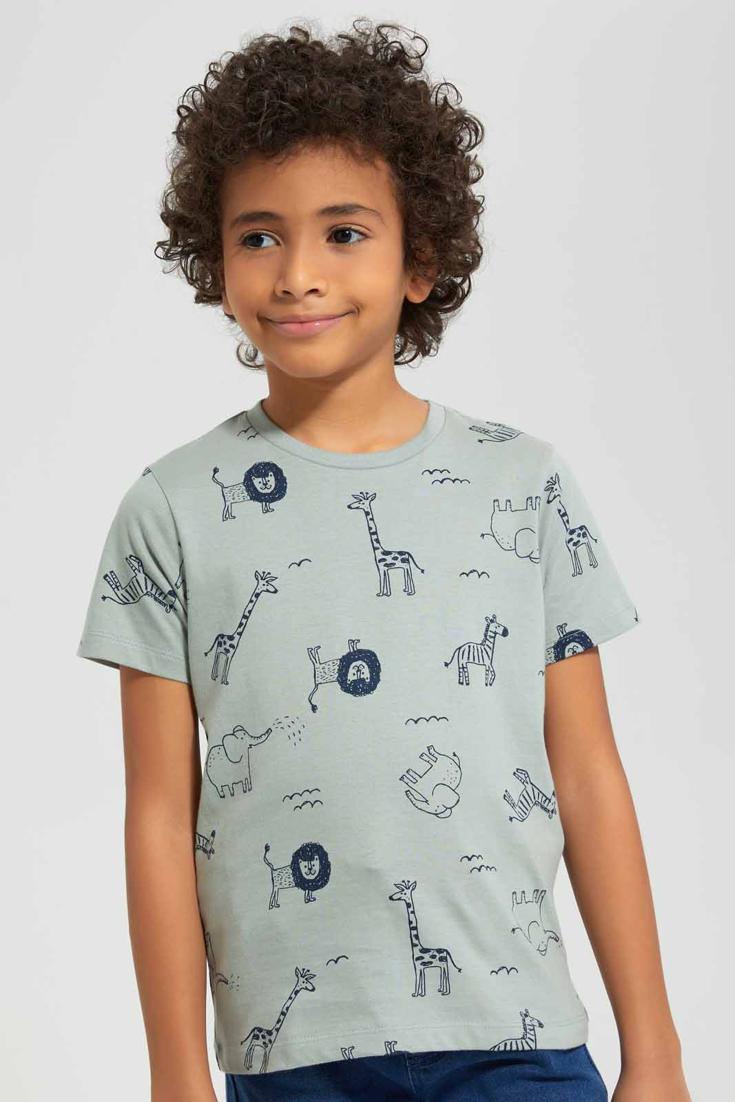 Redtag-Mint-Animal-All-Over-Print-T-shirt-BOY-T-Shirts,-Category:T-Shirts,-Colour:Mint,-Deals:New-In,-Filter:Boys-(2-to-8-Yrs),-New-In-BOY-APL,-Non-Sale,-Section:Boys-(0-to-14Yrs),-TBL,-W22A-Boys-2 to 8 Years