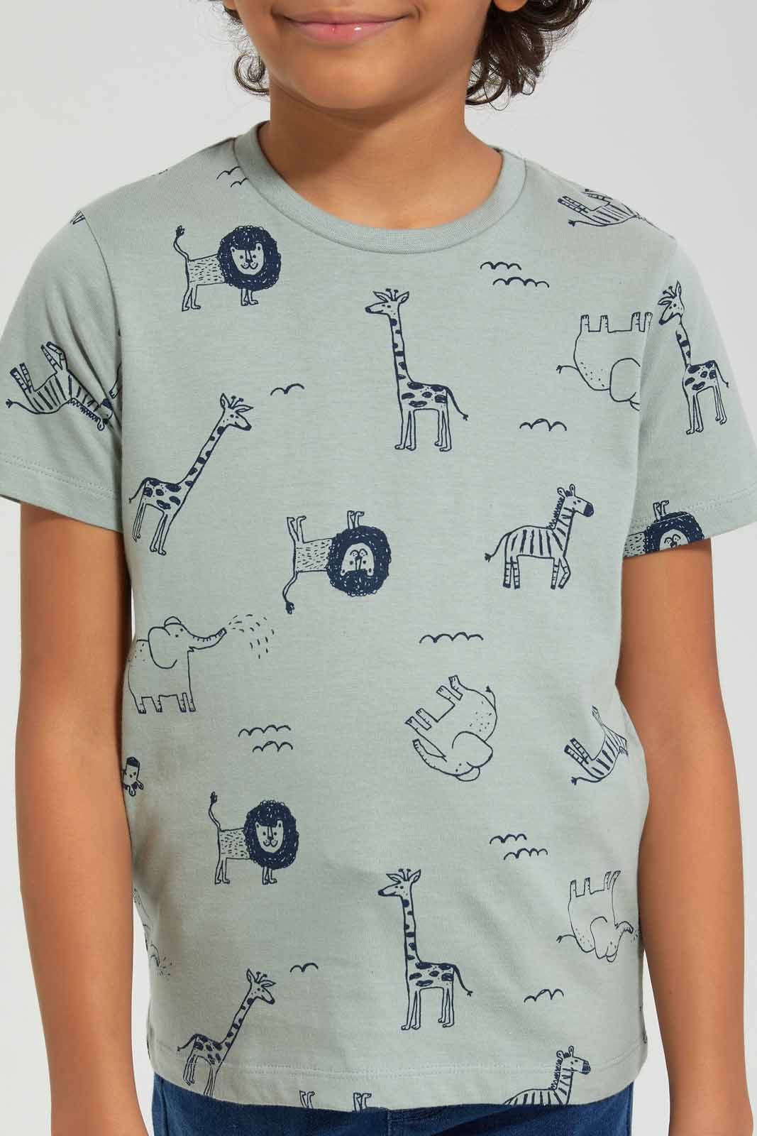 Redtag-Mint-Animal-All-Over-Print-T-shirt-BOY-T-Shirts,-Category:T-Shirts,-Colour:Mint,-Deals:New-In,-Filter:Boys-(2-to-8-Yrs),-New-In-BOY-APL,-Non-Sale,-Section:Boys-(0-to-14Yrs),-TBL,-W22A-Boys-2 to 8 Years