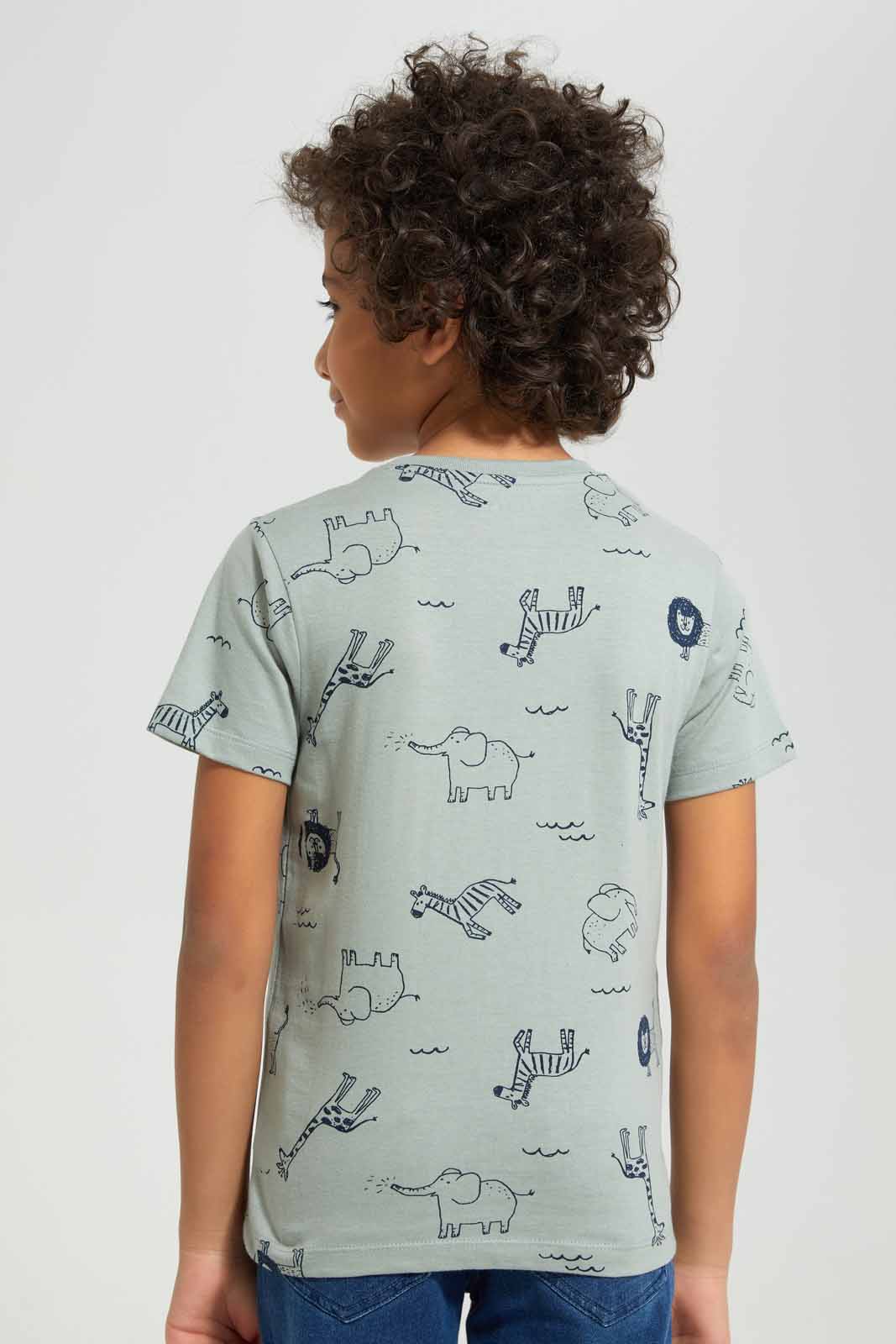 Redtag-Mint-Animal-All-Over-Print-T-shirt-BOY-T-Shirts,-Category:T-Shirts,-Colour:Mint,-Deals:New-In,-Filter:Boys-(2-to-8-Yrs),-New-In-BOY-APL,-Non-Sale,-Section:Boys-(0-to-14Yrs),-TBL,-W22A-Boys-2 to 8 Years