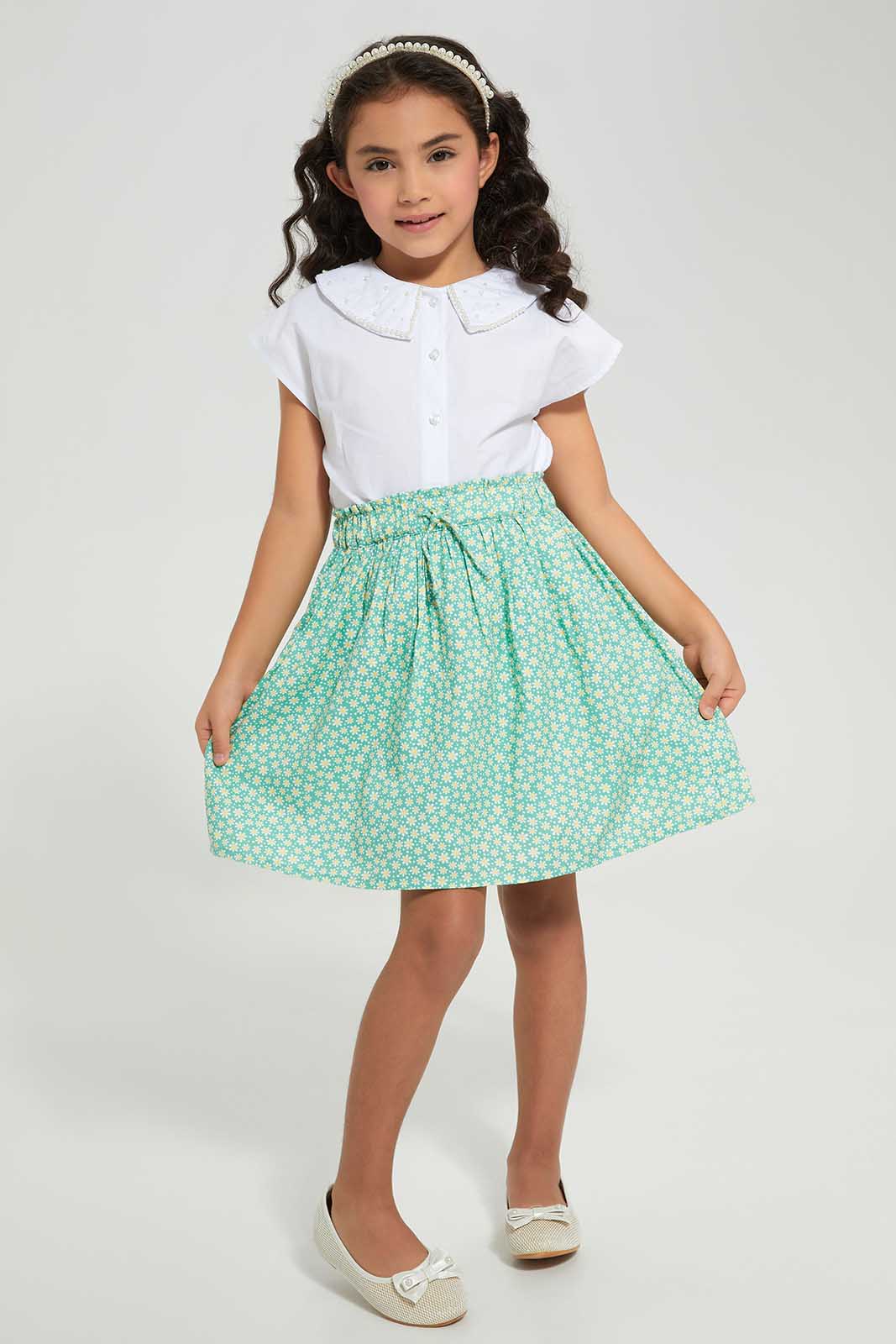 Redtag-Green-AOP-Skirt-Category:Skirts,-Colour:Green,-Deals:New-In,-Filter:Girls-(2-to-8-Yrs),-GIR-Skirts,-New-In-GIR-APL,-Non-Sale,-Section:Girls-(0-to-14Yrs),-W22A-Girls-2 to 8 Years
