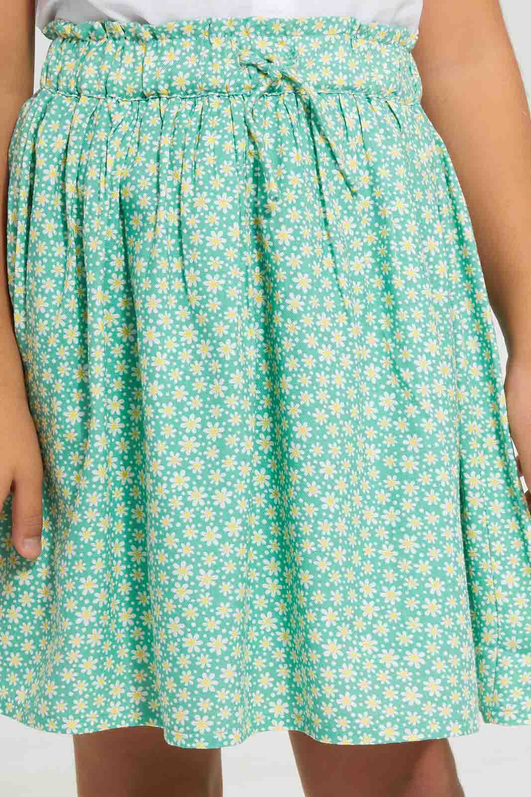 Redtag-Green-AOP-Skirt-Category:Skirts,-Colour:Green,-Deals:New-In,-Filter:Girls-(2-to-8-Yrs),-GIR-Skirts,-New-In-GIR-APL,-Non-Sale,-Section:Girls-(0-to-14Yrs),-W22A-Girls-2 to 8 Years