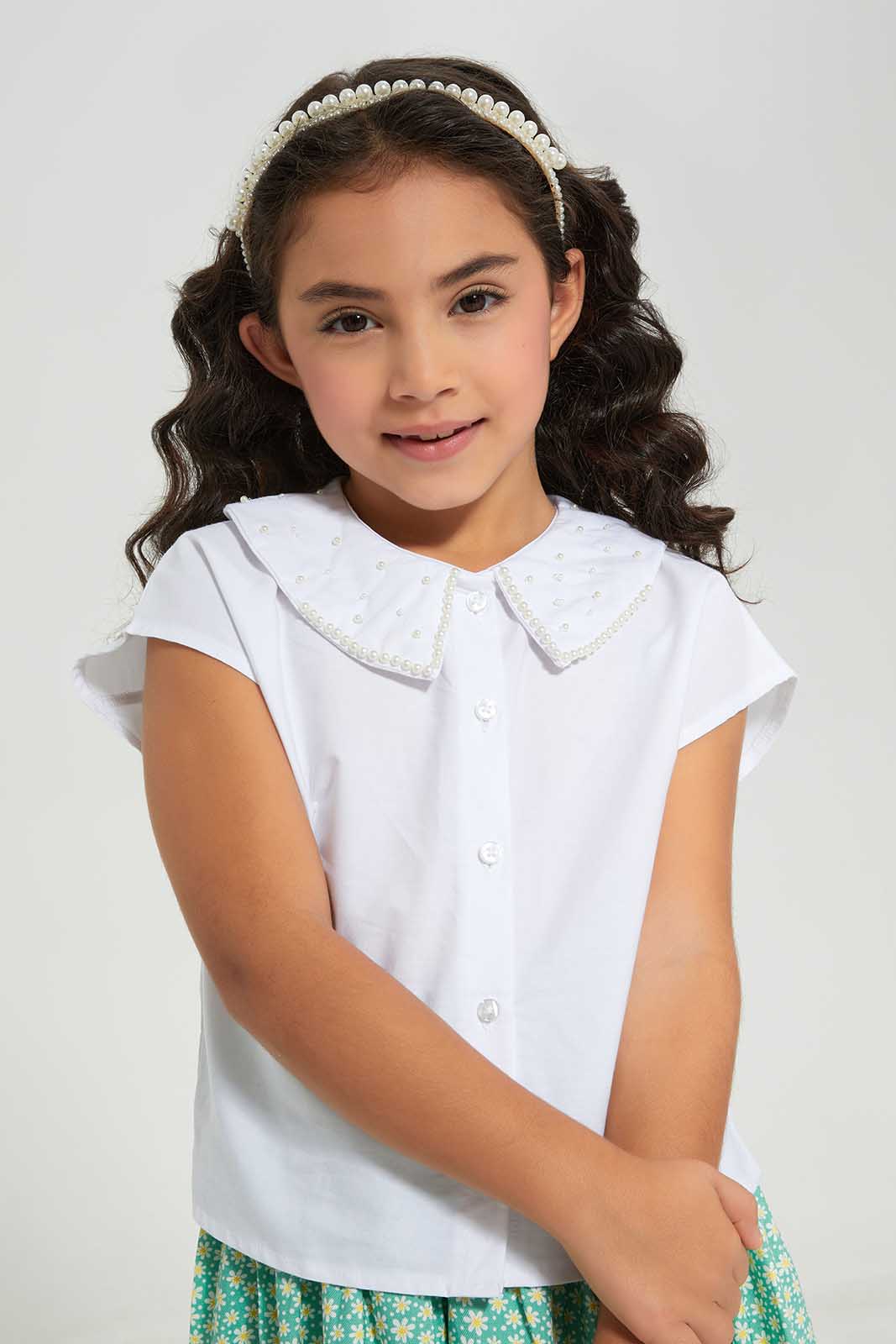 Redtag-White-Embellished-Blouse-Category:Blouses,-Colour:White,-Deals:New-In,-Filter:Girls-(2-to-8-Yrs),-GIR-Blouses,-New-In-GIR-APL,-Non-Sale,-Section:Girls-(0-to-14Yrs),-W22A-Girls-2 to 8 Years