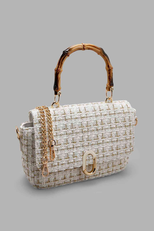 Redtag-White-Tweed-Crossbody-With-Top-Handle-Category:Bags,-Colour:White,-Filter:Women's-Accessories,-New-In,-New-In-Women-ACC,-Non-Sale,-Section:Women,-W22B,-Women-Bags-Women-