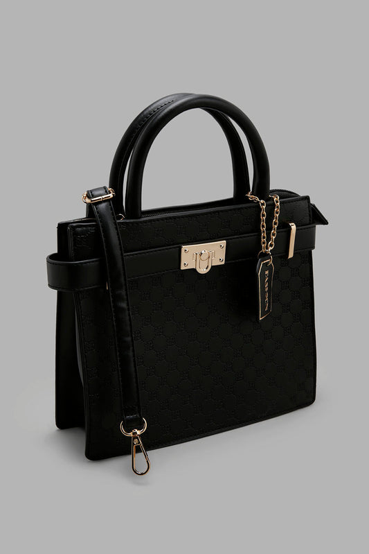 Redtag-Black-Embossed-Box-Messenger-Bag-Category:Bags,-Colour:Black,-Filter:Women's-Accessories,-New-In,-New-In-Women-ACC,-Non-Sale,-Section:Women,-W22B,-Women-Bags-Women-