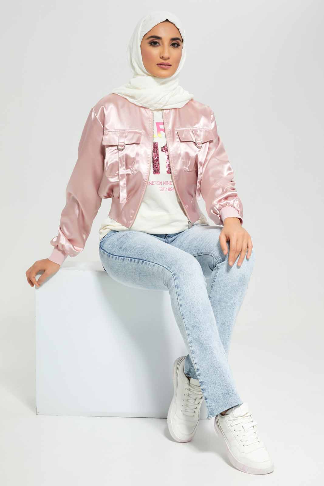 Redtag-Pale-Pink-Satin-Oversized-Pockets-Cropped-Bomber-Jacket-Category:Jackets,-Colour:Apricot,-Deals:New-In,-Filter:Women's-Clothing,-LMC,-New-In-Women-APL,-Non-Sale,-Section:Women,-W22A,-Women-Jackets--