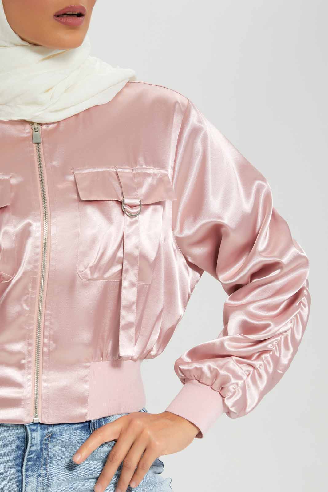 Redtag-Pale-Pink-Satin-Oversized-Pockets-Cropped-Bomber-Jacket-Category:Jackets,-Colour:Apricot,-Deals:New-In,-Filter:Women's-Clothing,-LMC,-New-In-Women-APL,-Non-Sale,-Section:Women,-W22A,-Women-Jackets--