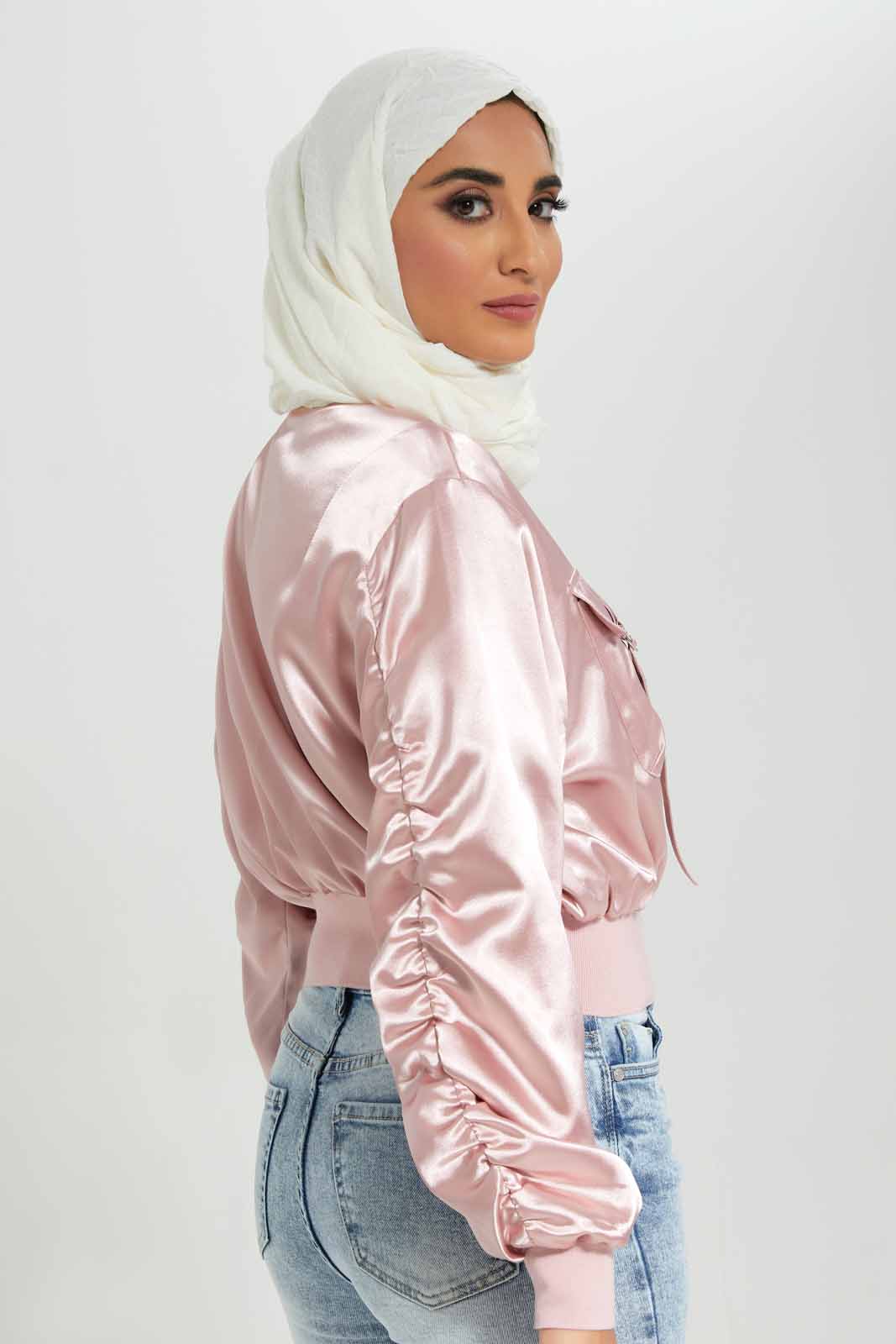 Redtag-Pale-Pink-Satin-Oversized-Pockets-Cropped-Bomber-Jacket-Category:Jackets,-Colour:Apricot,-Deals:New-In,-Filter:Women's-Clothing,-LMC,-New-In-Women-APL,-Non-Sale,-Section:Women,-W22A,-Women-Jackets--