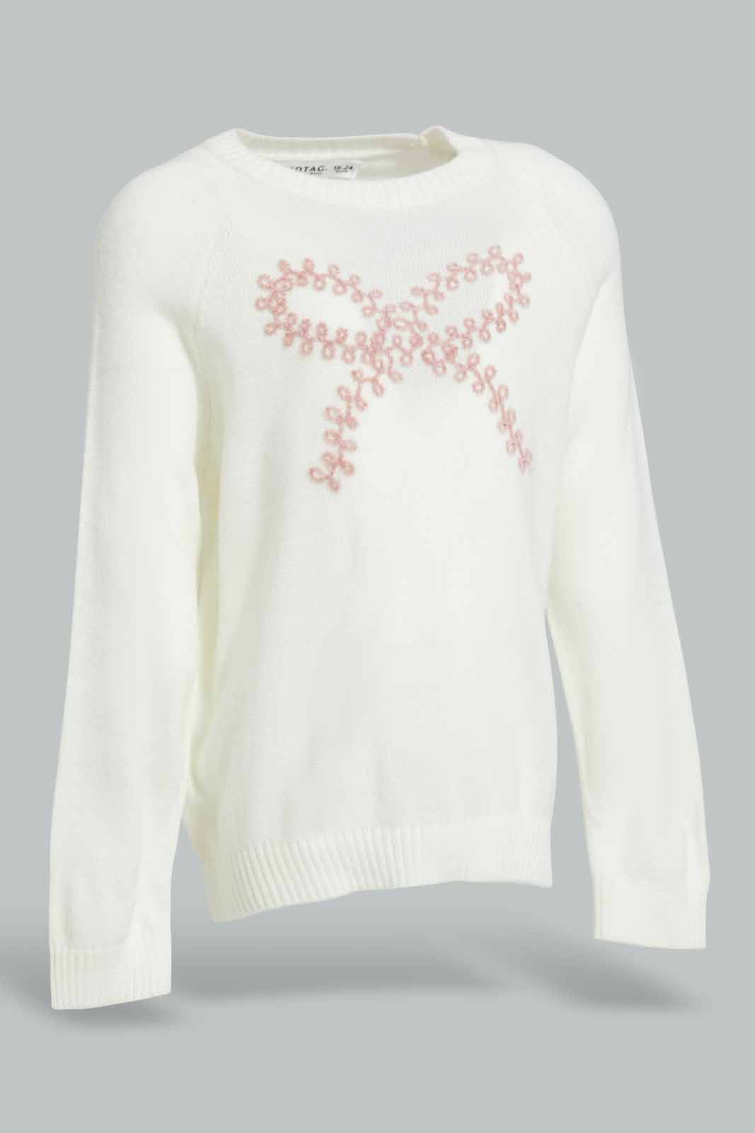 Redtag-Ivory-Bow-Pullover-Category:Pullovers,-Colour:Ivory,-Deals:New-In,-Filter:Infant-Girls-(3-to-24-Mths),-ING-Pullovers,-New-In-ING-APL,-Non-Sale,-Section:Girls-(0-to-14Yrs),-W22A-Infant-Girls-3 to 24 Months