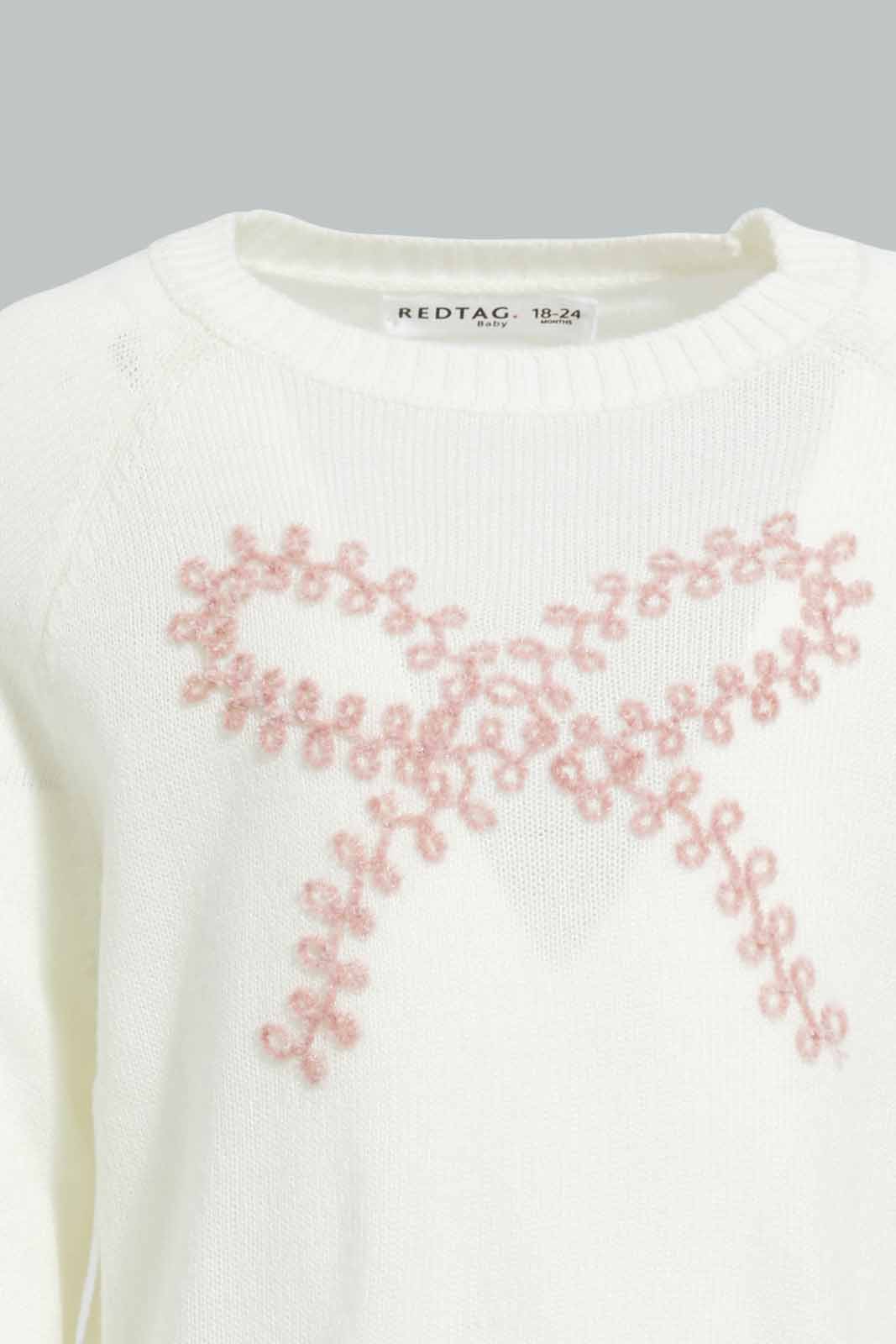 Redtag-Ivory-Bow-Pullover-Category:Pullovers,-Colour:Ivory,-Deals:New-In,-Filter:Infant-Girls-(3-to-24-Mths),-ING-Pullovers,-New-In-ING-APL,-Non-Sale,-Section:Girls-(0-to-14Yrs),-W22A-Infant-Girls-3 to 24 Months