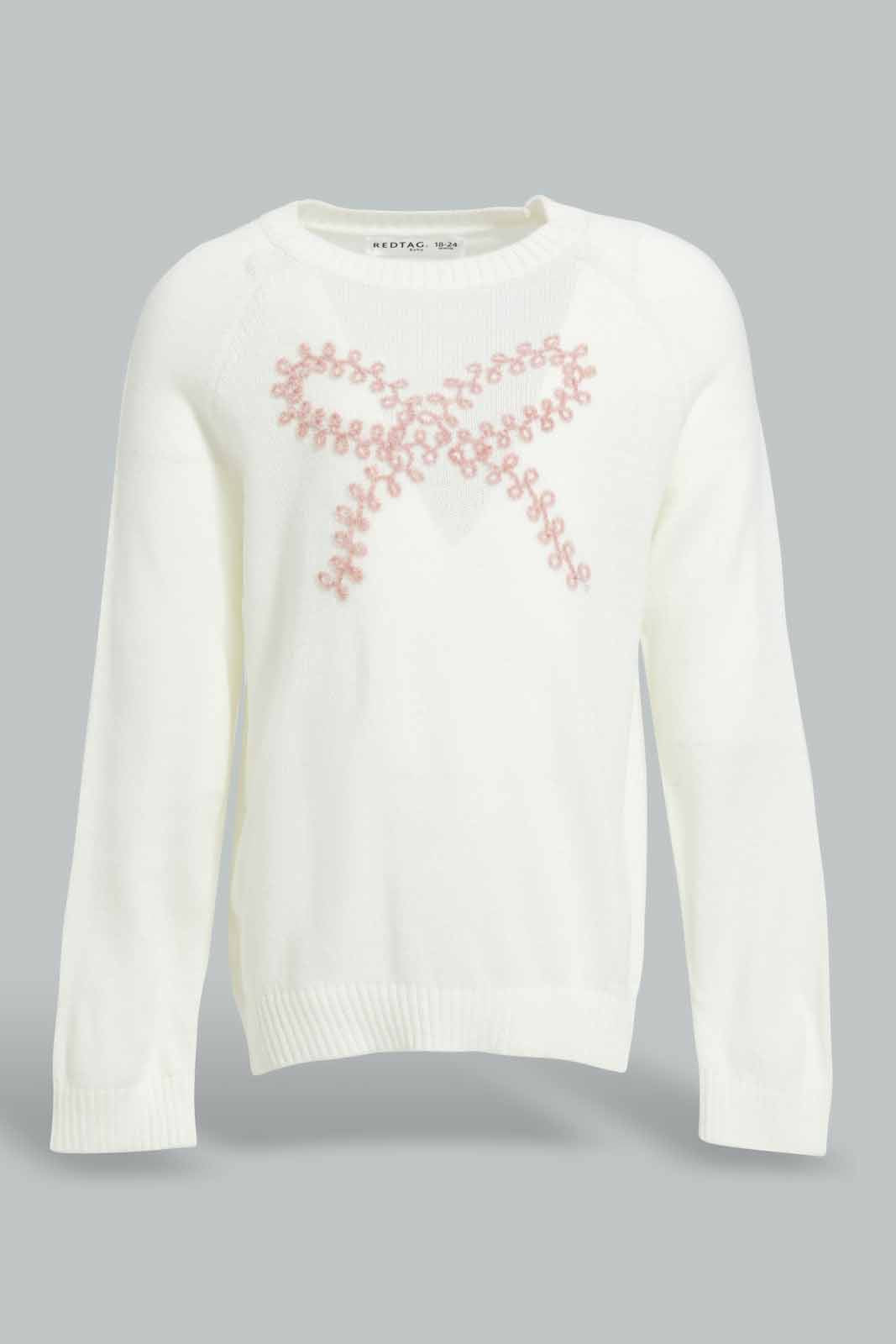 Redtag-Ivory-Bow-Pullover-Category:Pullovers,-Colour:Ivory,-Deals:New-In,-Filter:Infant-Girls-(3-to-24-Mths),-ING-Pullovers,-New-In-ING-APL,-Non-Sale,-Section:Girls-(0-to-14Yrs),-W22A-Infant-Girls-3 to 24 Months