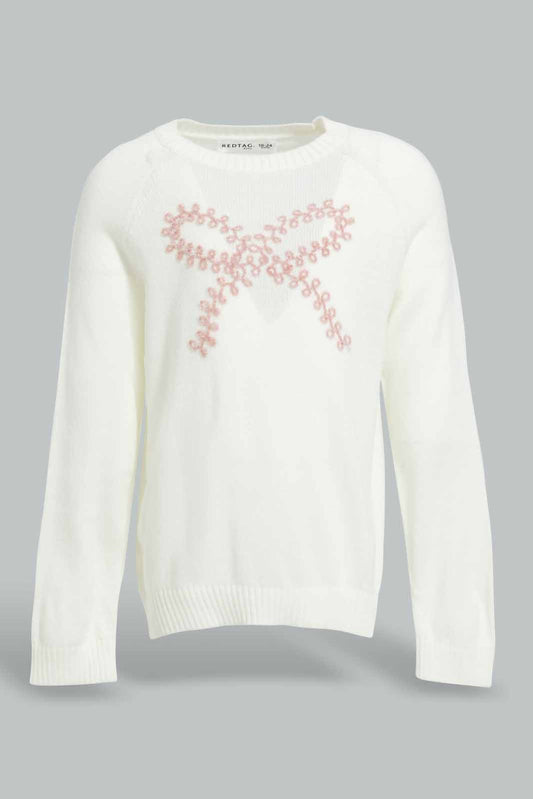Redtag-Ivory-Bow-Pullover-Category:Pullovers,-Colour:Ivory,-Deals:New-In,-Filter:Infant-Girls-(3-to-24-Mths),-ING-Pullovers,-New-In-ING-APL,-Non-Sale,-Section:Girls-(0-to-14Yrs),-W22A-Infant-Girls-3 to 24 Months