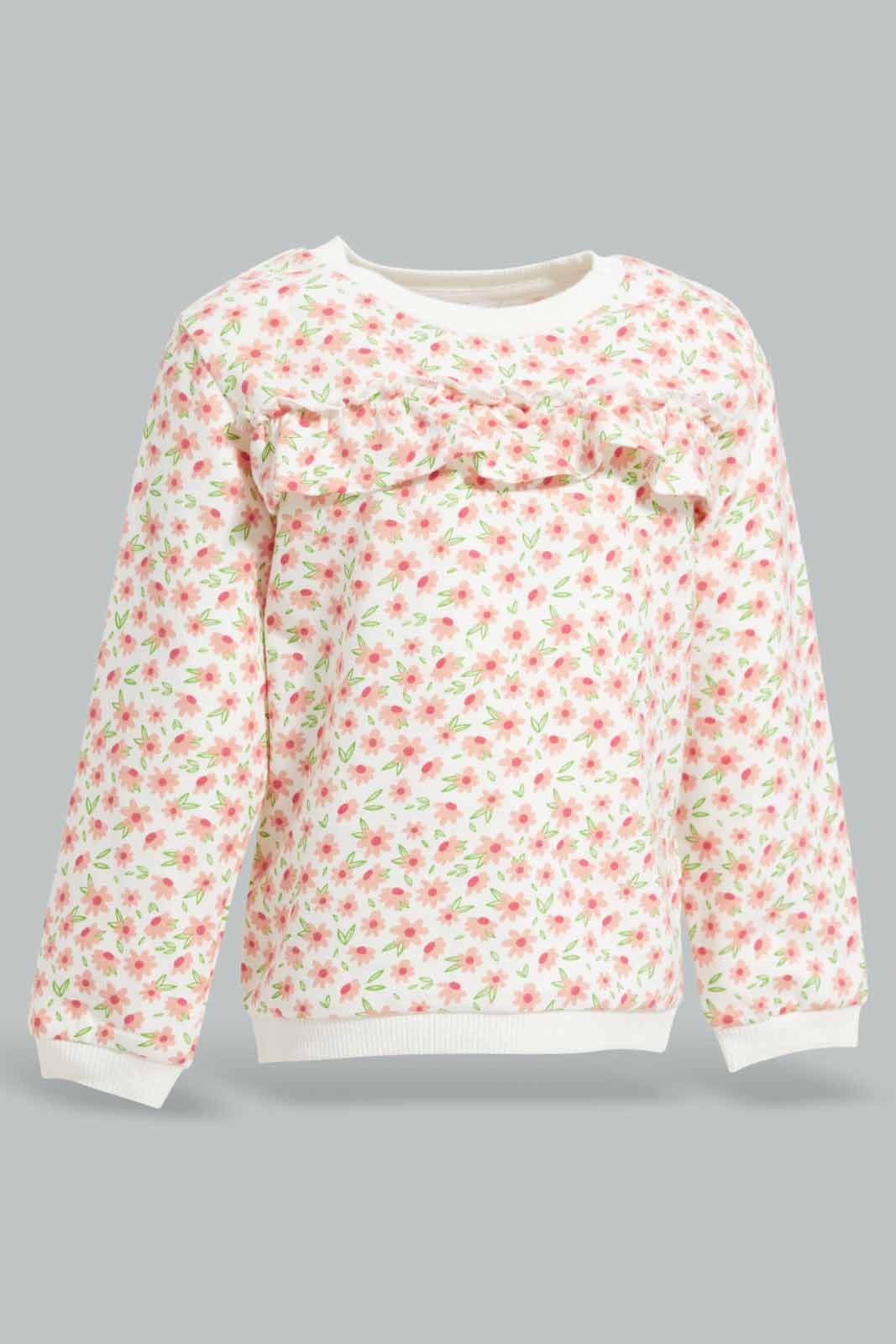 Redtag-Ivory-Floral-AOP-Sweatshirt-Category:Sweatshirts,-Colour:Ivory,-Deals:New-In,-Filter:Infant-Girls-(3-to-24-Mths),-ING-Sweatshirts,-New-In-ING-APL,-Non-Sale,-Section:Girls-(0-to-14Yrs),-W22A-Infant-Girls-3 to 24 Months