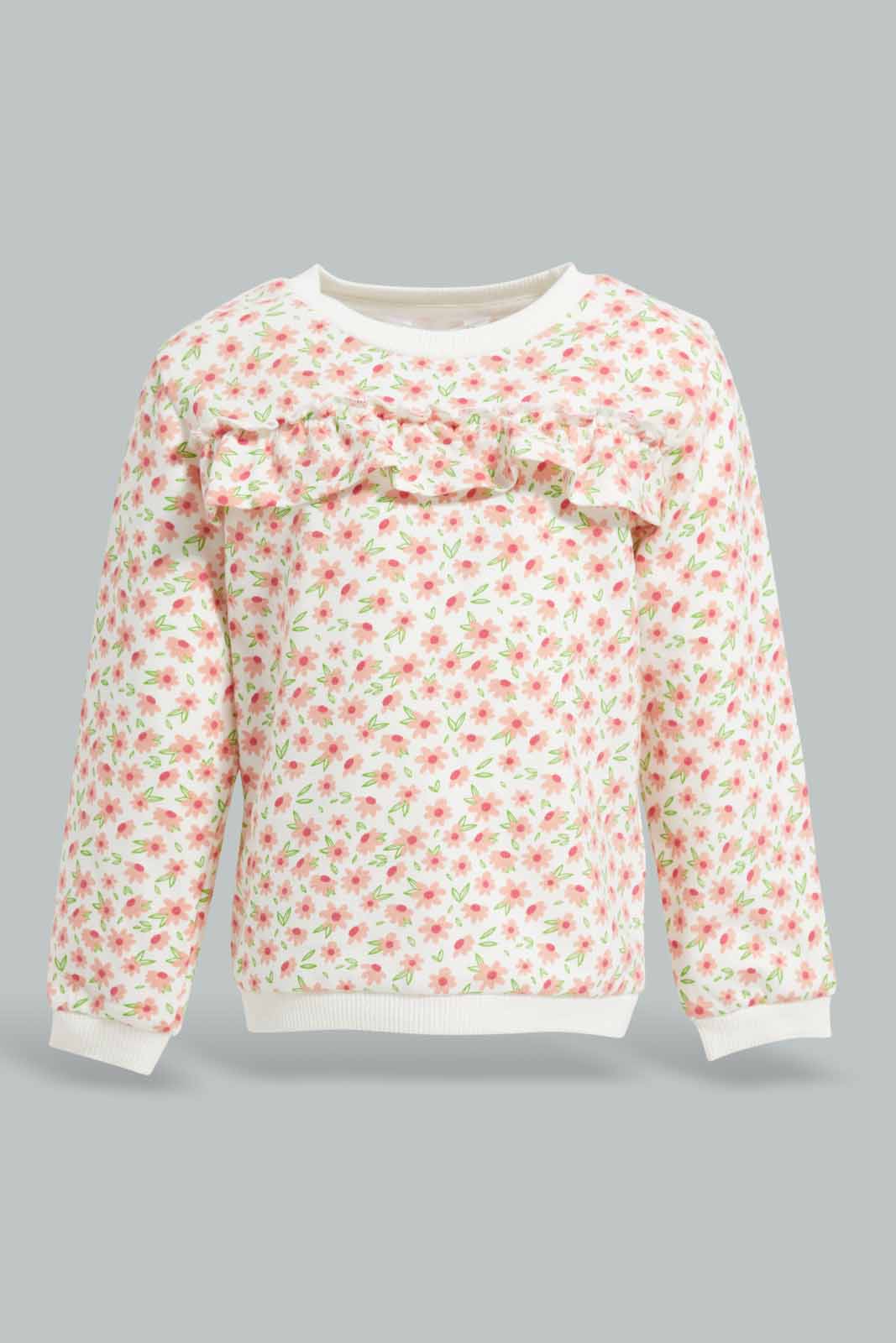 Redtag-Ivory-Floral-AOP-Sweatshirt-Category:Sweatshirts,-Colour:Ivory,-Deals:New-In,-Filter:Infant-Girls-(3-to-24-Mths),-ING-Sweatshirts,-New-In-ING-APL,-Non-Sale,-Section:Girls-(0-to-14Yrs),-W22A-Infant-Girls-3 to 24 Months