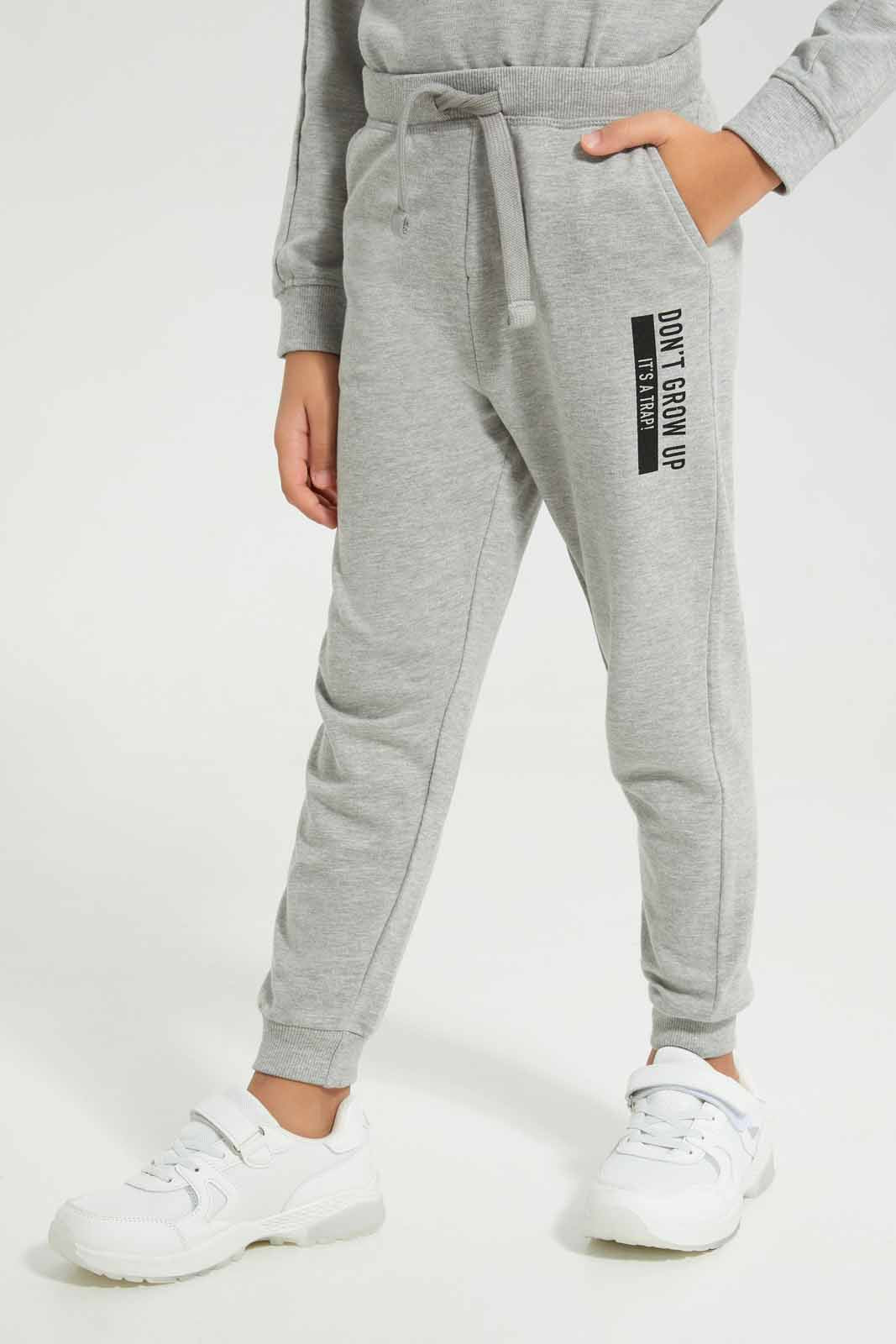 Redtag-Grey-Slogan-Print-Jog-Pant-BOY-Joggers,-Category:Joggers,-Colour:Grey,-Deals:New-In,-Filter:Boys-(2-to-8-Yrs),-New-In-BOY-APL,-Non-Sale,-Section:Boys-(0-to-14Yrs),-W22A-Boys-2 to 8 Years