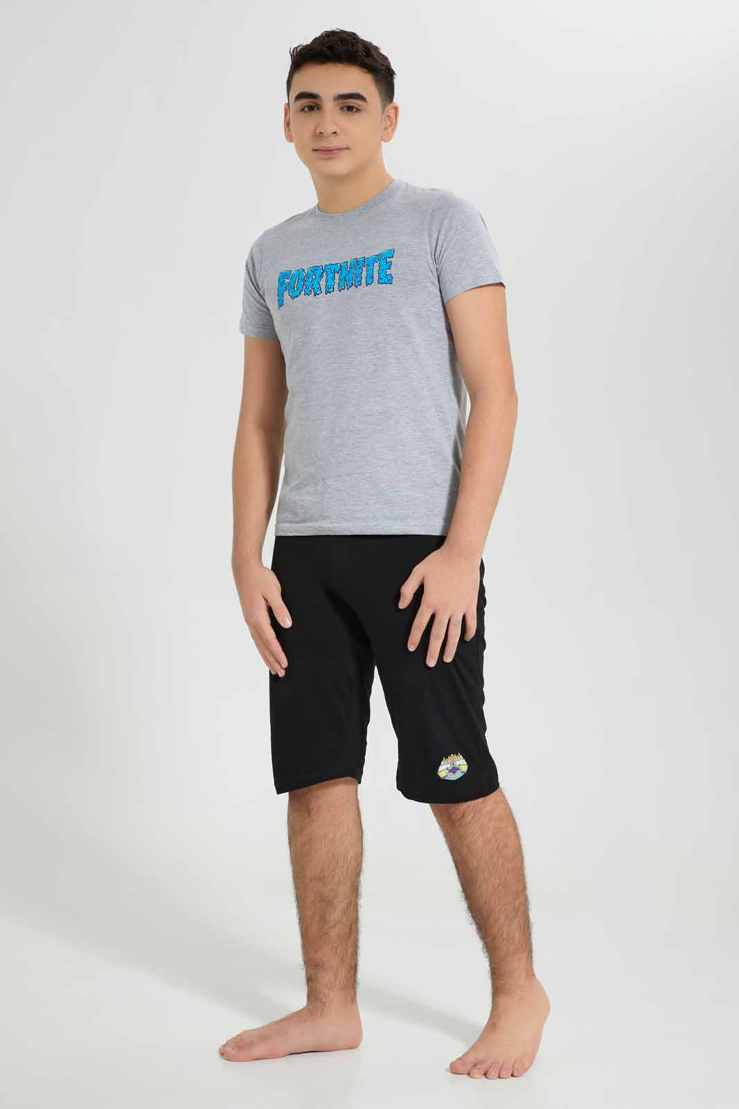 Redtag-Grey-Mel-Fortnite-Nightsuit-BSR-Pyjama-Sets,-Category:Pyjama-Sets,-Colour:Grey,-Deals:New-In,-Filter:Senior-Boys-(8-to-14-Yrs),-New-In-BSR-APL,-Non-Sale,-Section:Boys-(0-to-14Yrs),-W22A-Senior-Boys-9 to 14 Years