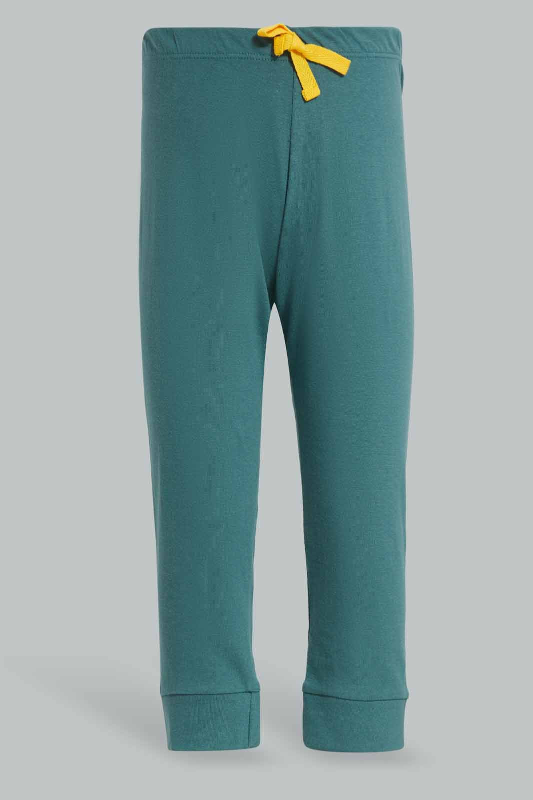 Redtag-Dark-Cedar-Ls-Tee-With-Pajama-Jersey-Pj-Set-(2-PACK)-Category:Pyjama-Sets,-Colour:Green,-Deals:New-In,-Filter:Infant-Boys-(3-to-24-Mths),-INB-Pyjama-Sets,-New-In-INB-APL,-Non-Sale,-Section:Boys-(0-to-14Yrs),-W22A-Infant-Boys-3 to 24 Months
