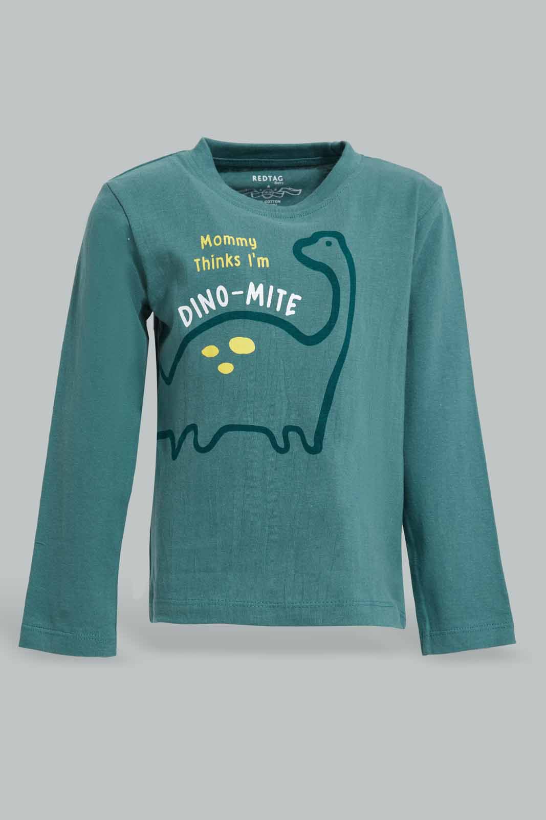 Redtag-Dark-Cedar-Ls-Tee-With-Pajama-Jersey-Pj-Set-(2-PACK)-Category:Pyjama-Sets,-Colour:Green,-Deals:New-In,-Filter:Infant-Boys-(3-to-24-Mths),-INB-Pyjama-Sets,-New-In-INB-APL,-Non-Sale,-Section:Boys-(0-to-14Yrs),-W22A-Infant-Boys-3 to 24 Months