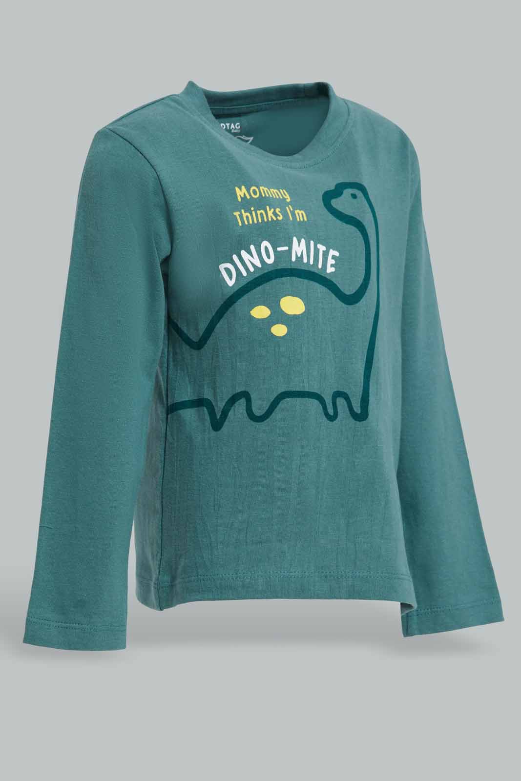 Redtag-Dark-Cedar-Ls-Tee-With-Pajama-Jersey-Pj-Set-(2-PACK)-Category:Pyjama-Sets,-Colour:Green,-Deals:New-In,-Filter:Infant-Boys-(3-to-24-Mths),-INB-Pyjama-Sets,-New-In-INB-APL,-Non-Sale,-Section:Boys-(0-to-14Yrs),-W22A-Infant-Boys-3 to 24 Months