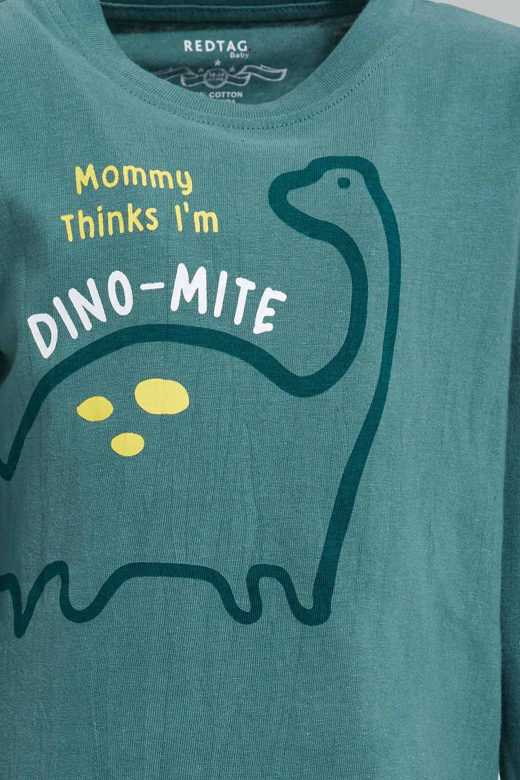 Redtag-Dark-Cedar-Ls-Tee-With-Pajama-Jersey-Pj-Set-(2-PACK)-Category:Pyjama-Sets,-Colour:Green,-Deals:New-In,-Filter:Infant-Boys-(3-to-24-Mths),-INB-Pyjama-Sets,-New-In-INB-APL,-Non-Sale,-Section:Boys-(0-to-14Yrs),-W22A-Infant-Boys-3 to 24 Months
