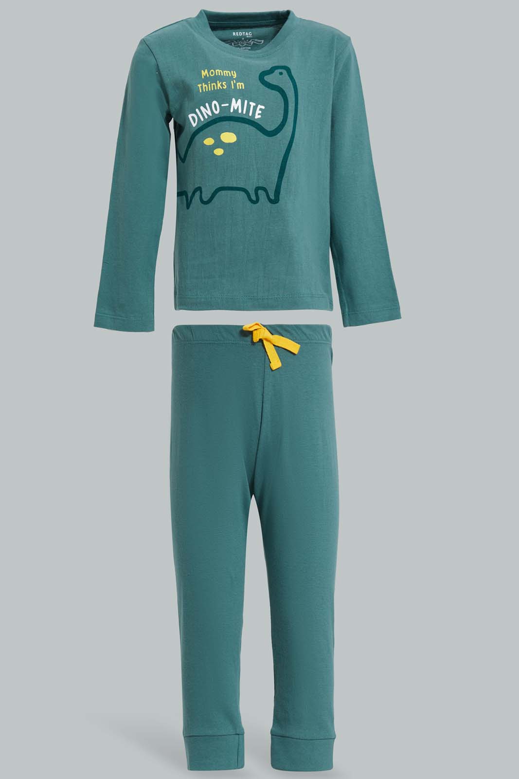 Redtag-Dark-Cedar-Ls-Tee-With-Pajama-Jersey-Pj-Set-(2-PACK)-Category:Pyjama-Sets,-Colour:Green,-Deals:New-In,-Filter:Infant-Boys-(3-to-24-Mths),-INB-Pyjama-Sets,-New-In-INB-APL,-Non-Sale,-Section:Boys-(0-to-14Yrs),-W22A-Infant-Boys-3 to 24 Months