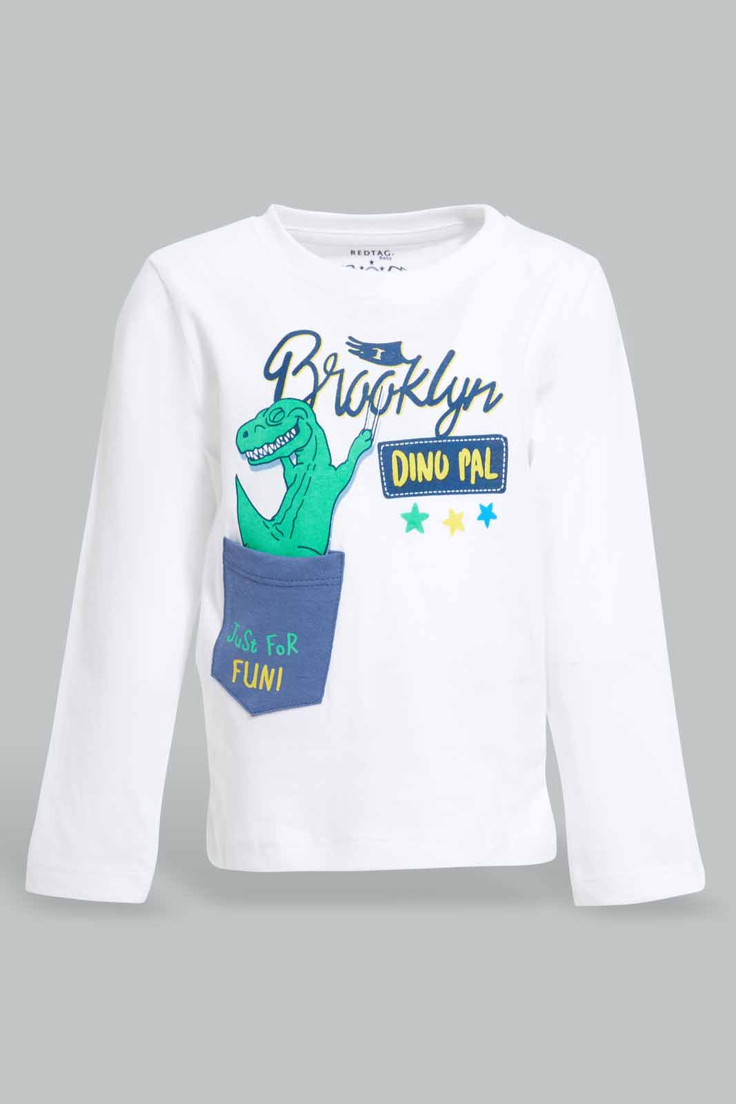 Redtag-White-Brooklyn-Dino-With-Blue-Bottom-Pj-Set-(2-Pack)-Category:Pyjama-Sets,-Colour:White,-Deals:New-In,-Filter:Infant-Boys-(3-to-24-Mths),-INB-Pyjama-Sets,-New-In-INB-APL,-Non-Sale,-Section:Boys-(0-to-14Yrs),-W22A-Infant-Boys-3 to 24 Months