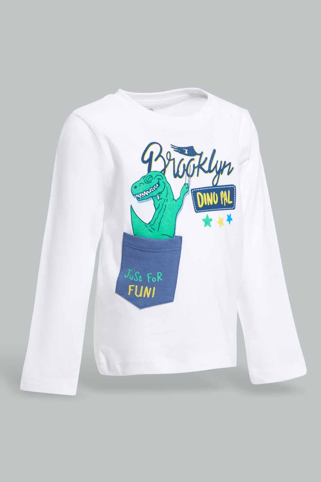 Redtag-White-Brooklyn-Dino-With-Blue-Bottom-Pj-Set-(2-Pack)-Category:Pyjama-Sets,-Colour:White,-Deals:New-In,-Filter:Infant-Boys-(3-to-24-Mths),-INB-Pyjama-Sets,-New-In-INB-APL,-Non-Sale,-Section:Boys-(0-to-14Yrs),-W22A-Infant-Boys-3 to 24 Months