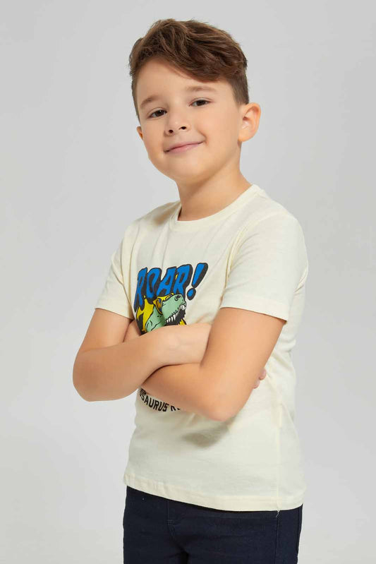 Redtag-Cream-short-sleeve-graphic-t-shirt-BOY-T-Shirts,-Category:T-Shirts,-Colour:Cream,-Deals:New-In,-Dept:Boys,-Filter:Boys-(2-to-8-Yrs),-New-In-BOY-APL,-Non-Sale,-Section:Boys-(0-to-14Yrs),-TBL,-W22A-Boys-2 to 8 Years