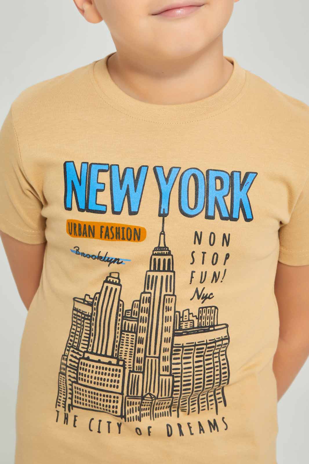 Redtag-Brown-short-sleeve-graphic-t-shirt-BOY-T-Shirts,-Category:T-Shirts,-Colour:Brown,-Deals:New-In,-Dept:Boys,-Filter:Boys-(2-to-8-Yrs),-New-In-BOY-APL,-Non-Sale,-Section:Boys-(0-to-14Yrs),-TBL,-W22A-Boys-2 to 8 Years