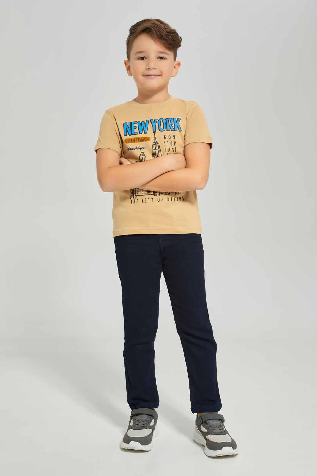Redtag-Brown-short-sleeve-graphic-t-shirt-BOY-T-Shirts,-Category:T-Shirts,-Colour:Brown,-Deals:New-In,-Dept:Boys,-Filter:Boys-(2-to-8-Yrs),-New-In-BOY-APL,-Non-Sale,-Section:Boys-(0-to-14Yrs),-TBL,-W22A-Boys-2 to 8 Years
