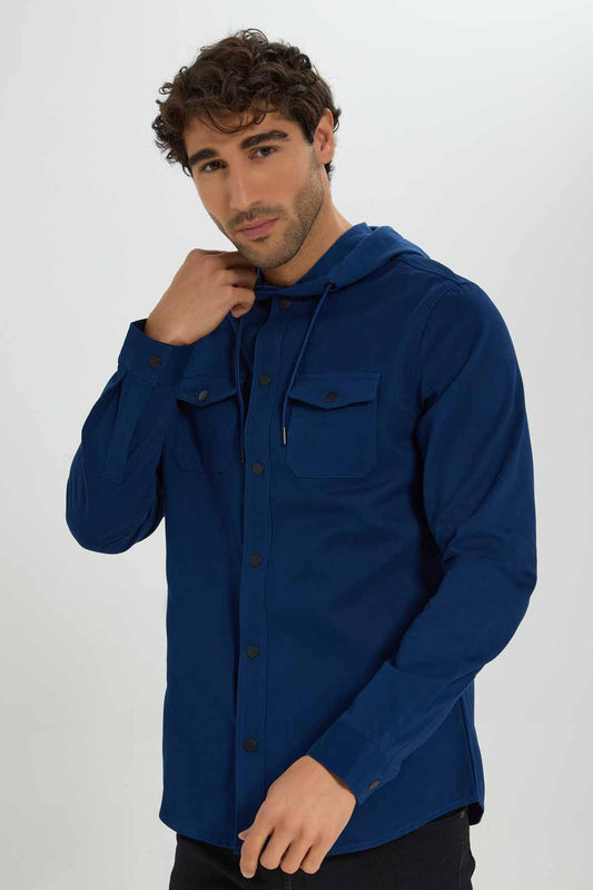 Redtag-Indigo-Shirt-With-Hoody-Category:Shirts,-Colour:Indigo,-Deals:New-In,-Filter:Men's-Clothing,-Men-Shirts,-New-In-Men-APL,-Non-Sale,-Section:Men,-W22A-Men's-