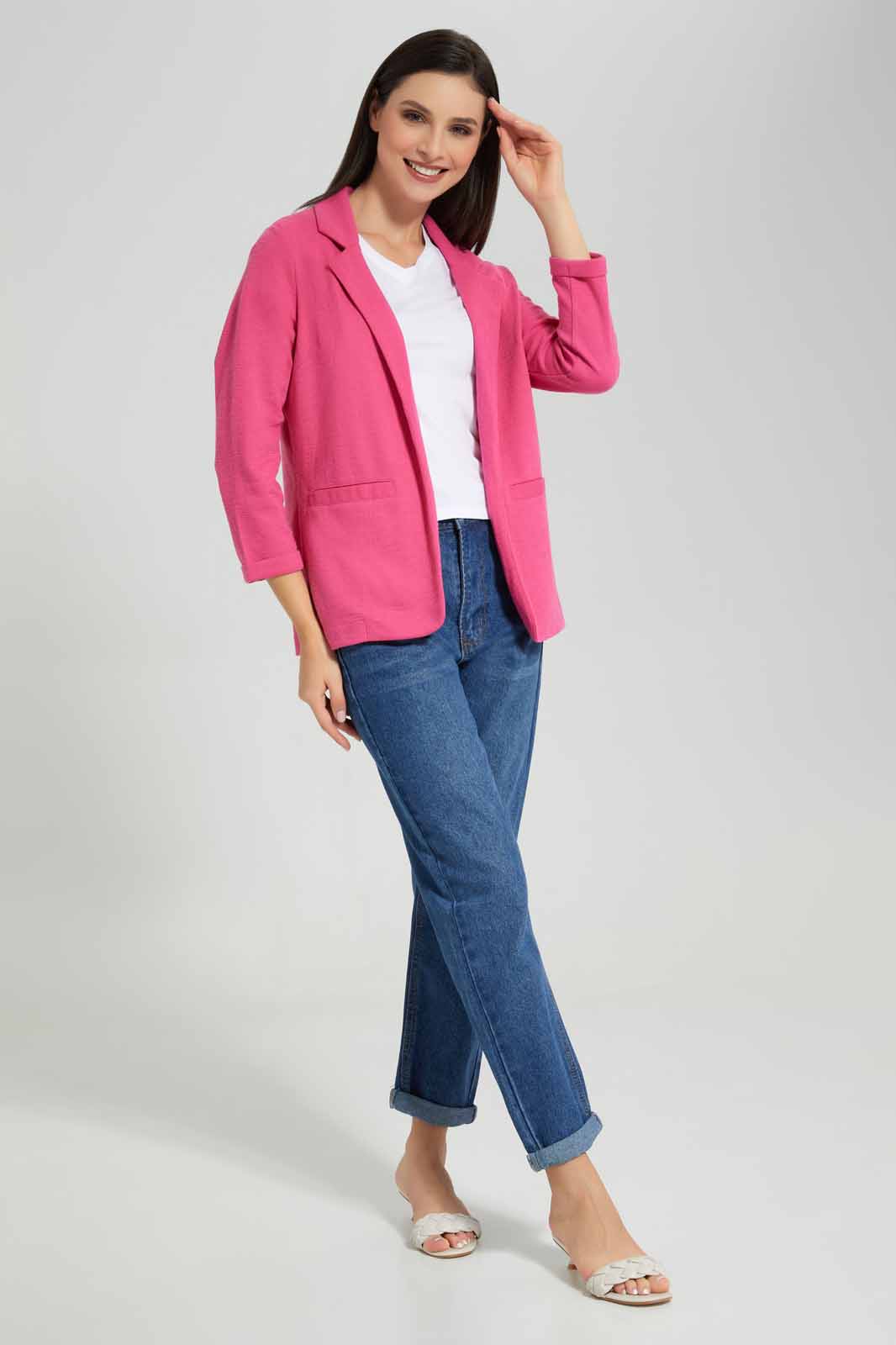 Redtag-Pink-Lapel-Collar-Jacket-With-Roll-Up-Sleeve-Category:Jackets,-Colour:Apricot,-Deals:New-In,-Filter:Women's-Clothing,-New-In-Women-APL,-Non-Sale,-Section:Women,-W22A,-Women-Jackets-Women's-