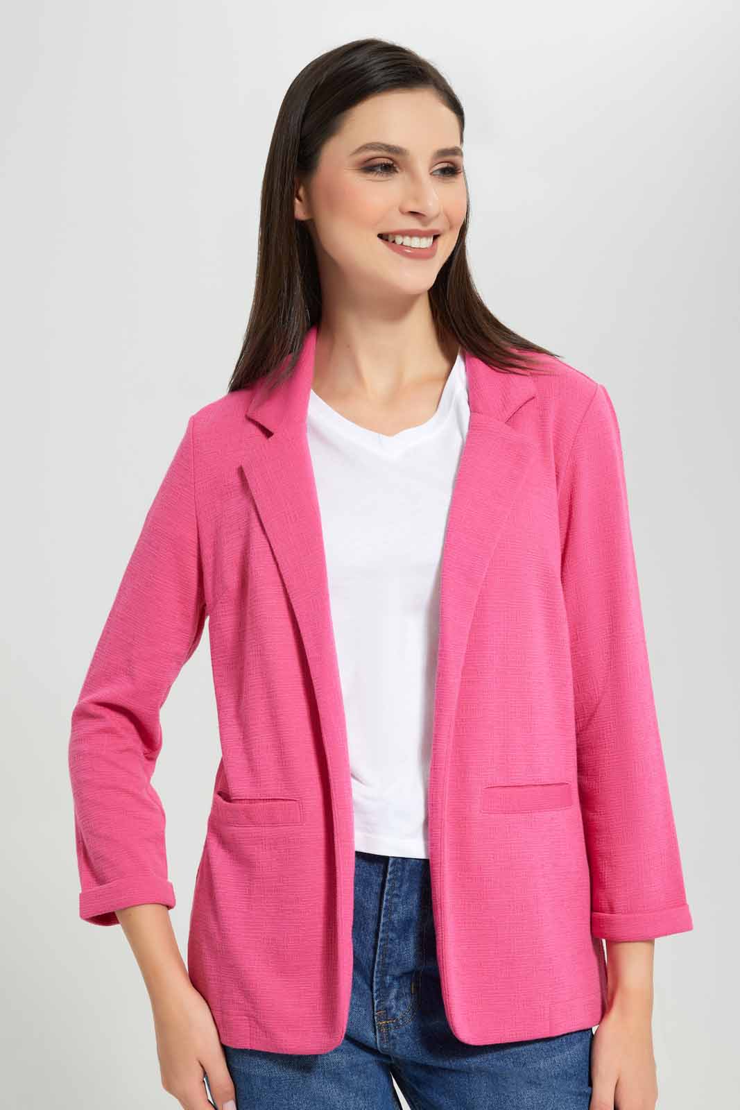 Redtag-Pink-Lapel-Collar-Jacket-With-Roll-Up-Sleeve-Category:Jackets,-Colour:Apricot,-Deals:New-In,-Filter:Women's-Clothing,-New-In-Women-APL,-Non-Sale,-Section:Women,-W22A,-Women-Jackets-Women's-