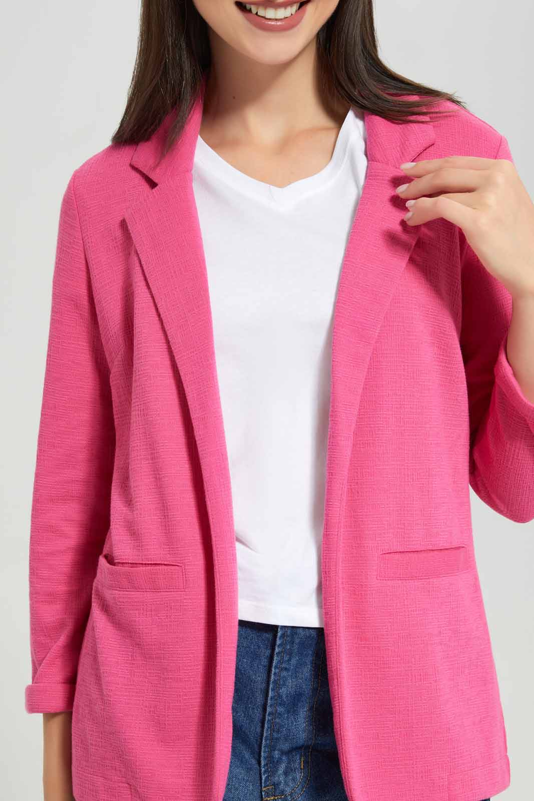 Redtag-Pink-Lapel-Collar-Jacket-With-Roll-Up-Sleeve-Category:Jackets,-Colour:Apricot,-Deals:New-In,-Filter:Women's-Clothing,-New-In-Women-APL,-Non-Sale,-Section:Women,-W22A,-Women-Jackets-Women's-