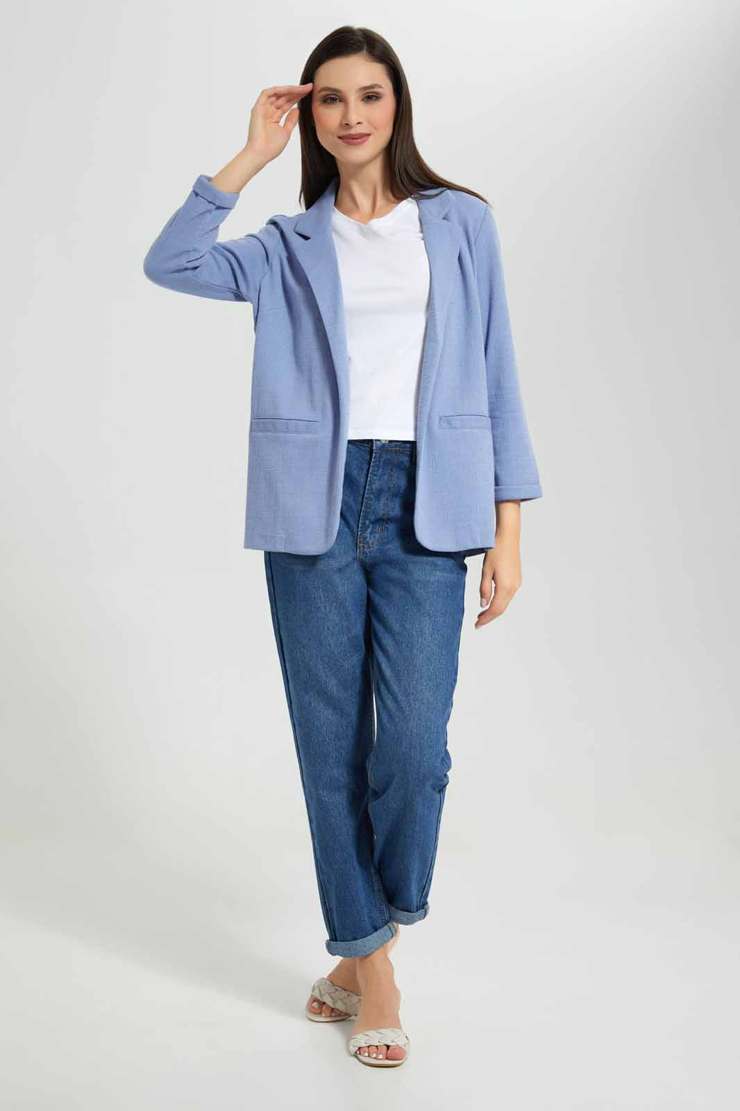Redtag-Blue-Lapel-Collar-Jacket-With-Roll-Up-Sleeve-Category:Jackets,-Colour:Blue,-Deals:New-In,-Filter:Women's-Clothing,-New-In-Women-APL,-Non-Sale,-Section:Women,-W22A,-Women-Jackets-Women's-