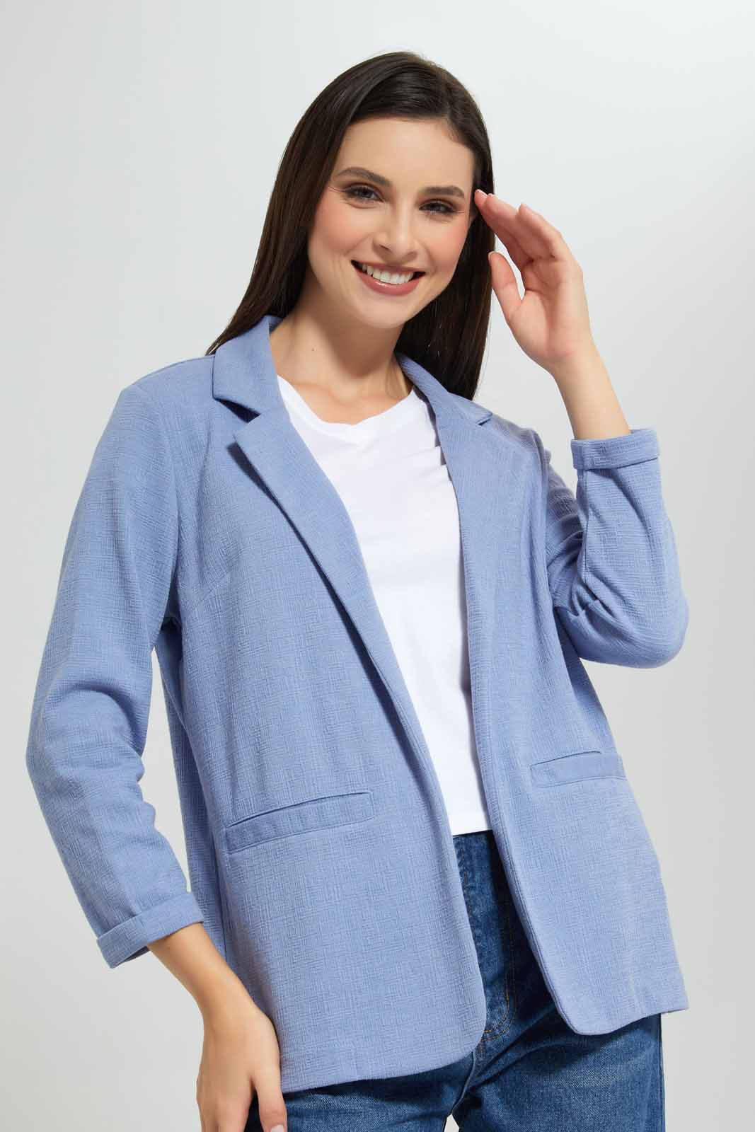 Redtag-Blue-Lapel-Collar-Jacket-With-Roll-Up-Sleeve-Category:Jackets,-Colour:Blue,-Deals:New-In,-Filter:Women's-Clothing,-New-In-Women-APL,-Non-Sale,-Section:Women,-W22A,-Women-Jackets-Women's-