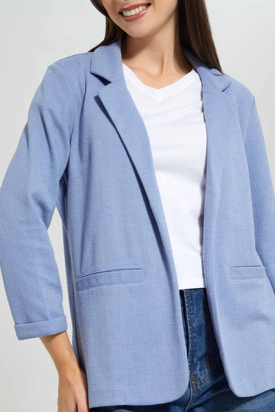 Redtag-Blue-Lapel-Collar-Jacket-With-Roll-Up-Sleeve-Category:Jackets,-Colour:Blue,-Deals:New-In,-Filter:Women's-Clothing,-New-In-Women-APL,-Non-Sale,-Section:Women,-W22A,-Women-Jackets-Women's-