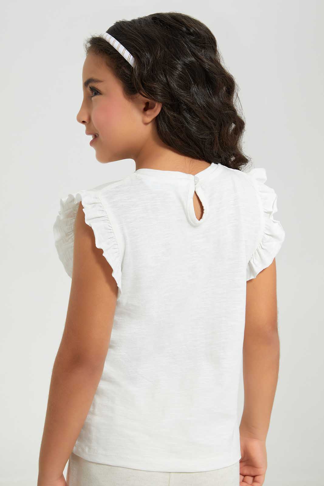 Redtag-White-Embellished-T-shirt-Category:T-Shirts,-Colour:White,-Deals:New-In,-Filter:Girls-(2-to-8-Yrs),-GIR-T-Shirts,-New-In-GIR-APL,-Non-Sale,-Section:Girls-(0-to-14Yrs),-W22A-Girls-2 to 8 Years